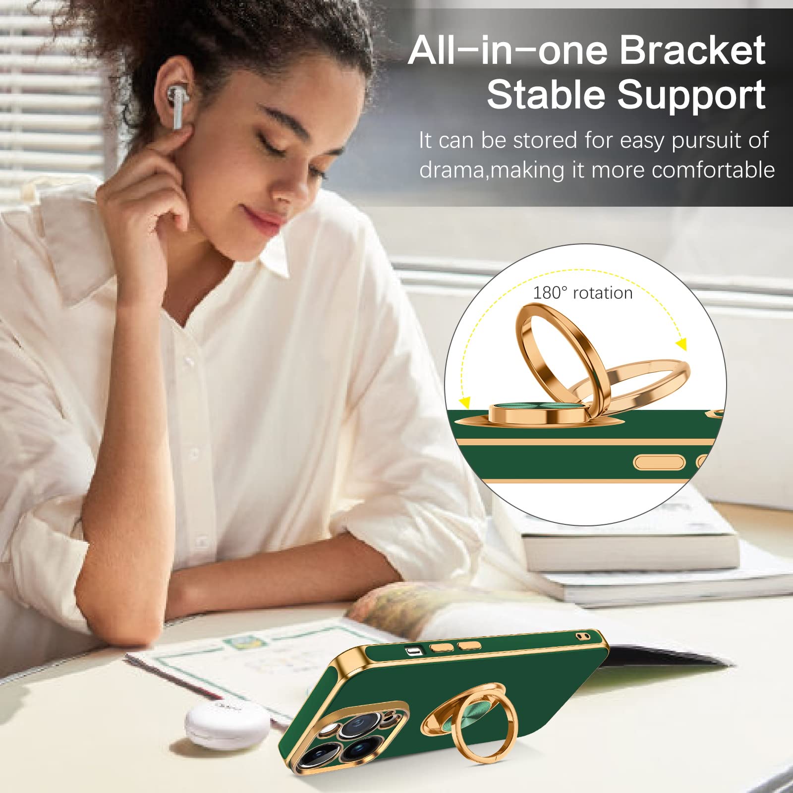 Bentoben For Iphone 14 Pro Case, Iphone 14 Pro Phone Case, Slim Fit 360 Ring Holder Shockproof Kickstand Magnetic Car Mount Supp