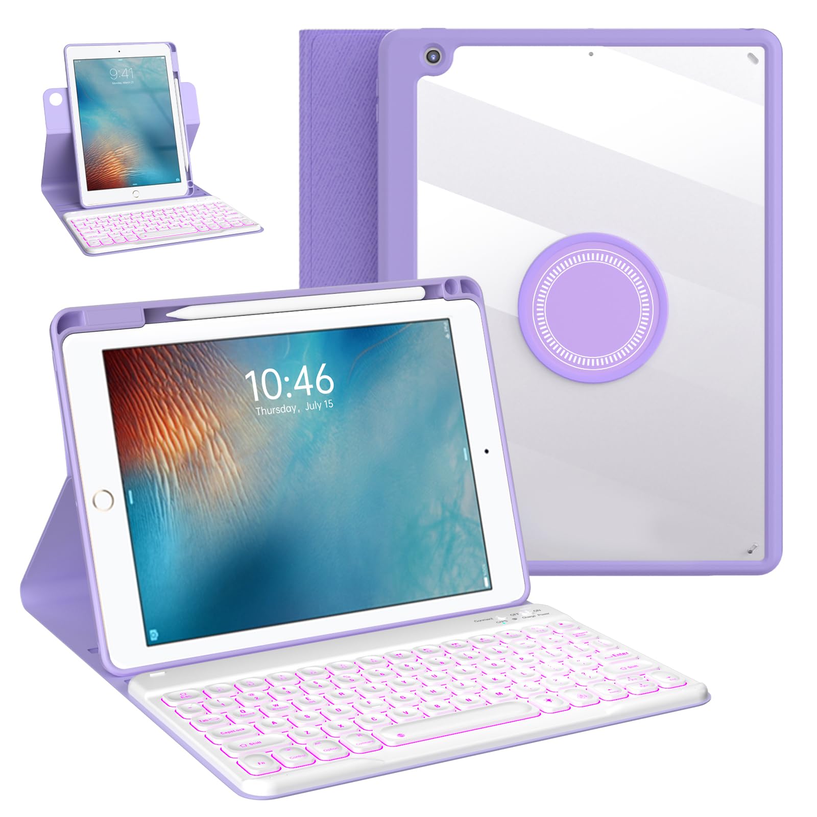 Oyeeice Ipad 6Th Generation Case With Keyboard 9.7 Inch   Detachable Backlit Keyboard, Upgraded Magnetic Cover With Pencil Holde