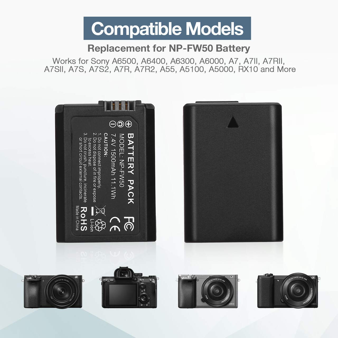 Np Fw50 Battery 2 Packs 1500Mah Rechargeable Li Ion Batteries And Dual Charger For Sony A6500, A6400, A6300, A6000, A7, A7Ii, A7