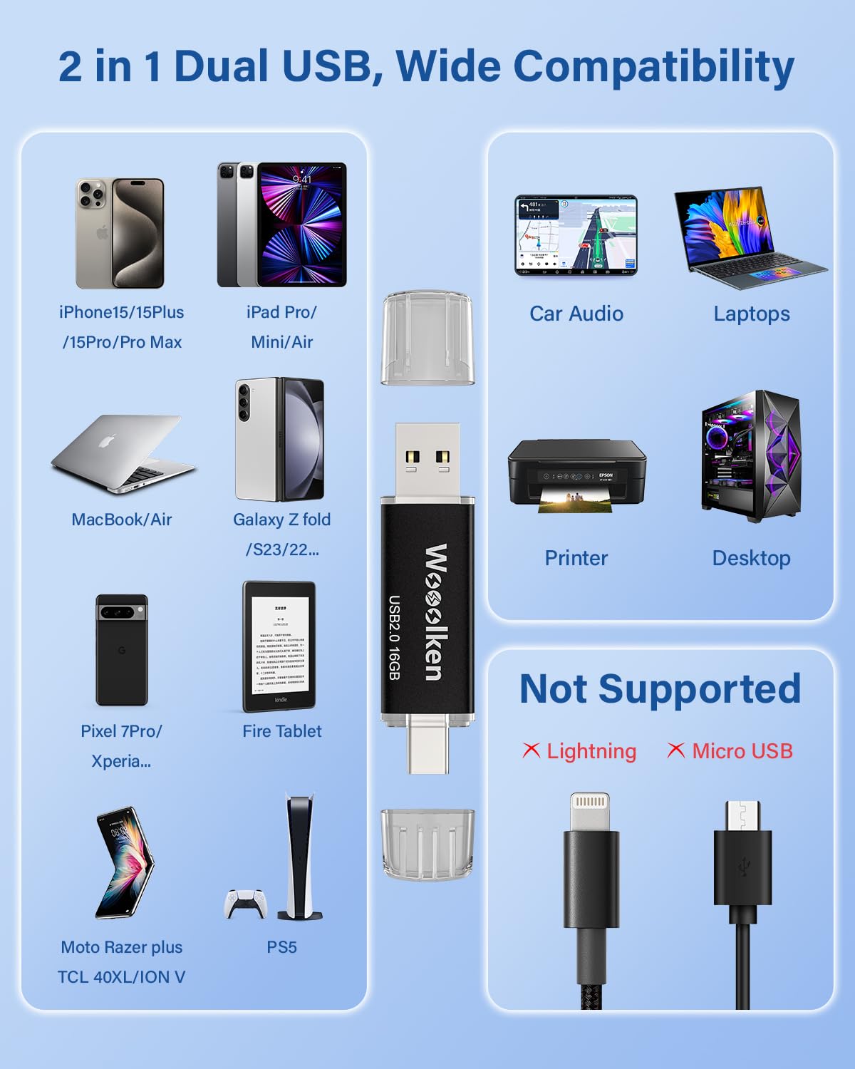 Usb C Flash Drive 16Gb 10 Pack, Wooolken Type C Flash Drive + Usb 2.0 Thumb Drive Otg Usb Flash Drive For Iphone 15/Android Smar