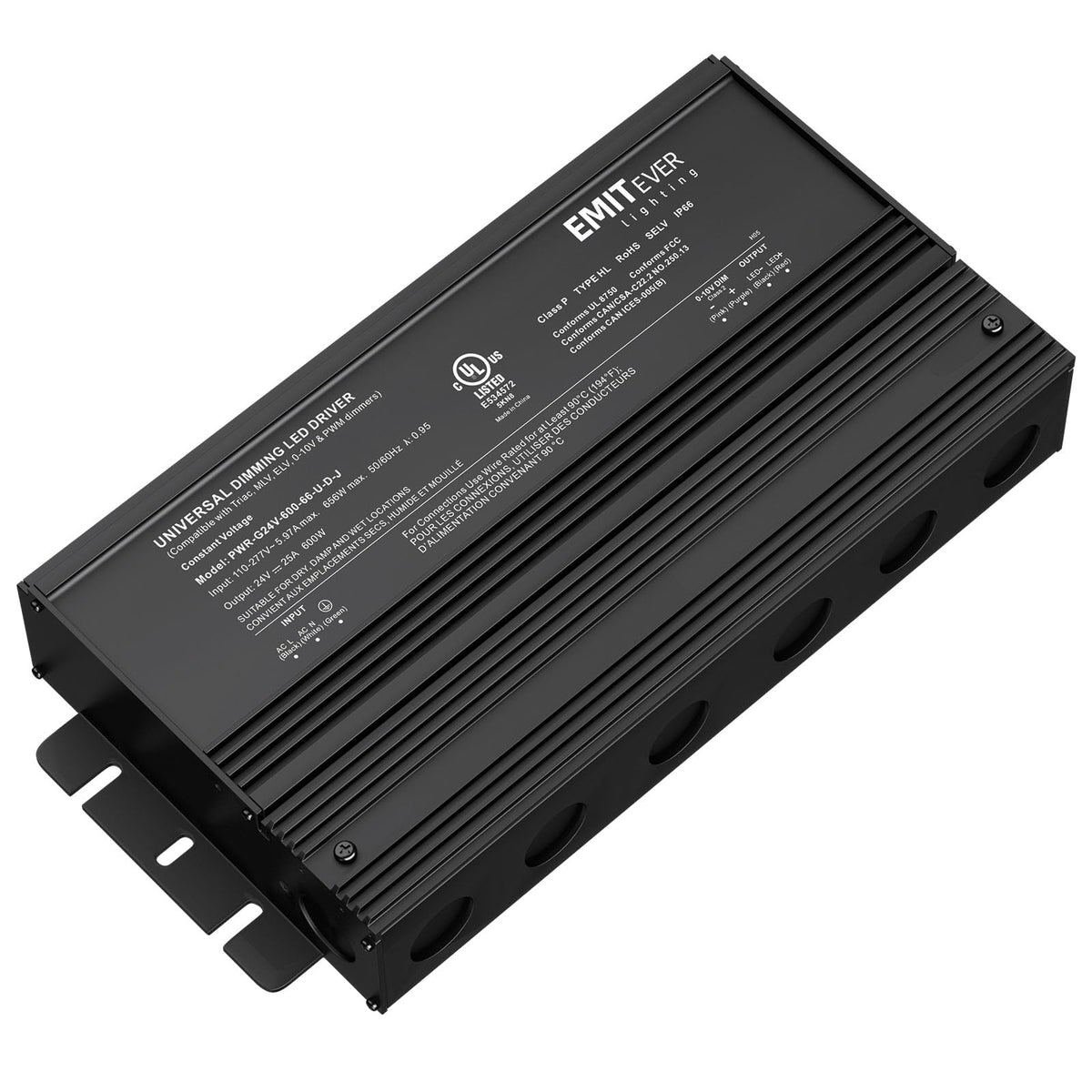 Emitever Dimmable Led Driver, 600W Ac 110V 277V To Dc 24V Transformer, 5 In 1 Dimming: Elv/Mlv/Triac / 0 10V / 1 10V / 10V Pwm/P