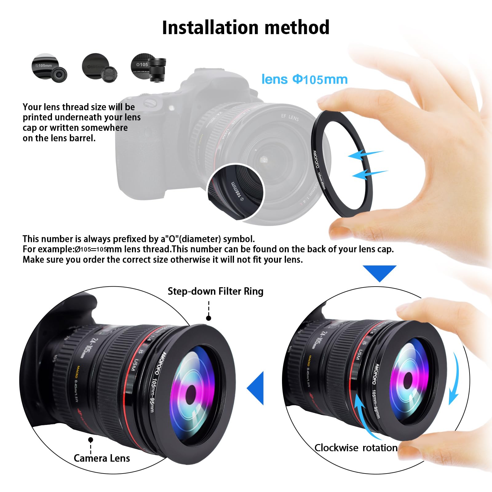 105Mm Lens To 95Mm Camera Filter Ring,105Mm To 95Mm Step Down Ring Filter Adapter For 95Mm Uv,Nd,Cpl,Metal Step Down Ring