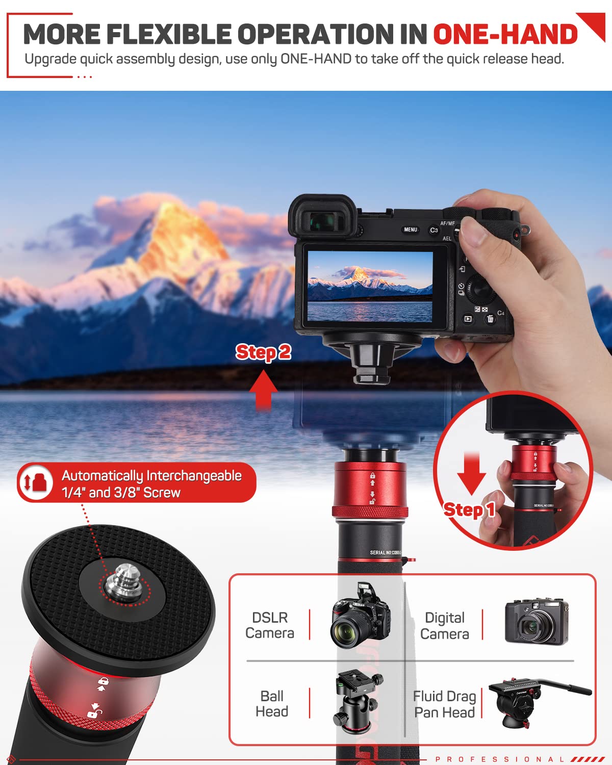 Ifootage 71  Professional Carbon Fiber Monopod For Dslr Cameras, Portable Travel Monopod With Feet, Max Load 17.64 Lbs, Compatib