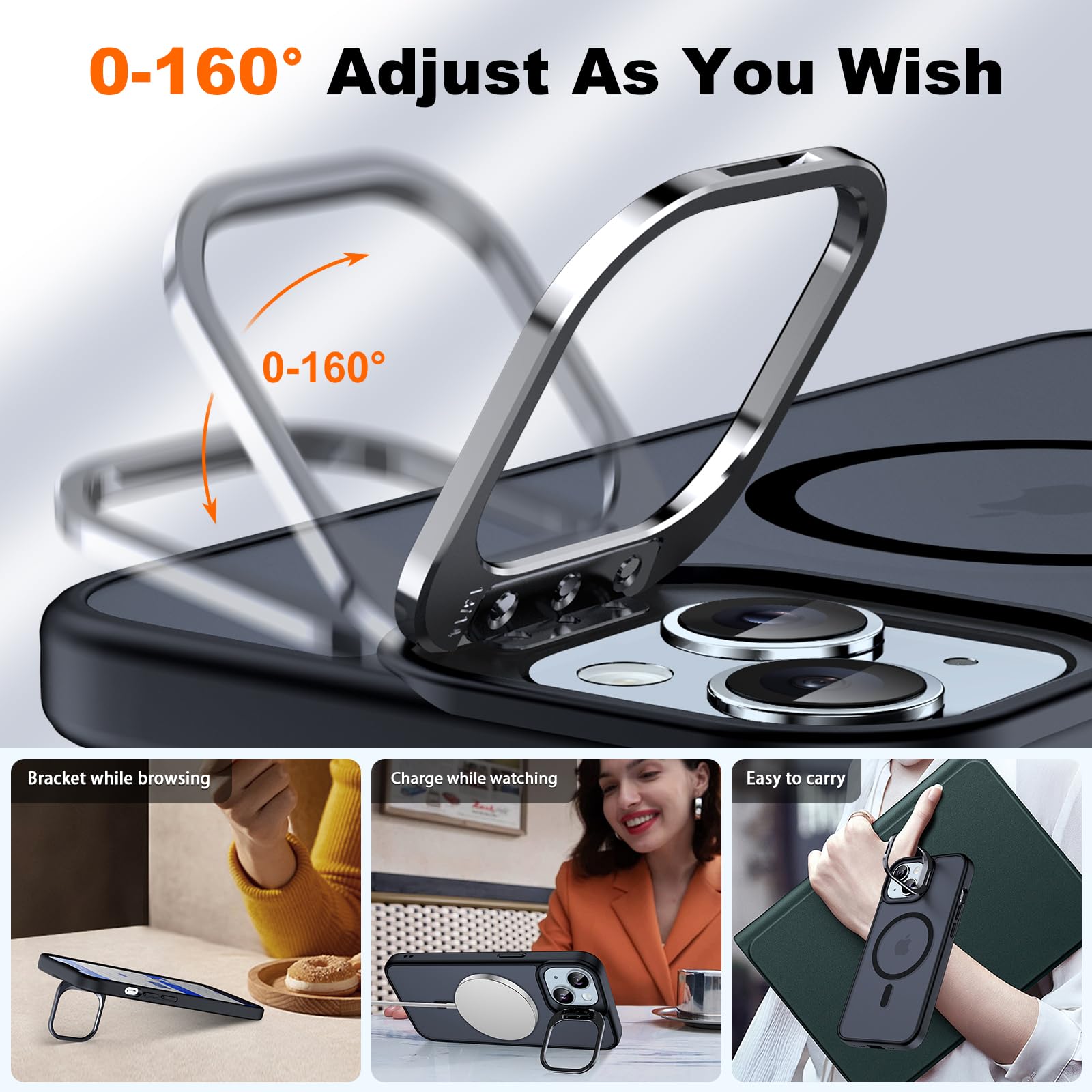 Jame For Iphone 15 Case With Stand, 2X [Tempered Glass Screen Protector], [Compatible With Magnetic], Built In Camera Kick Stand