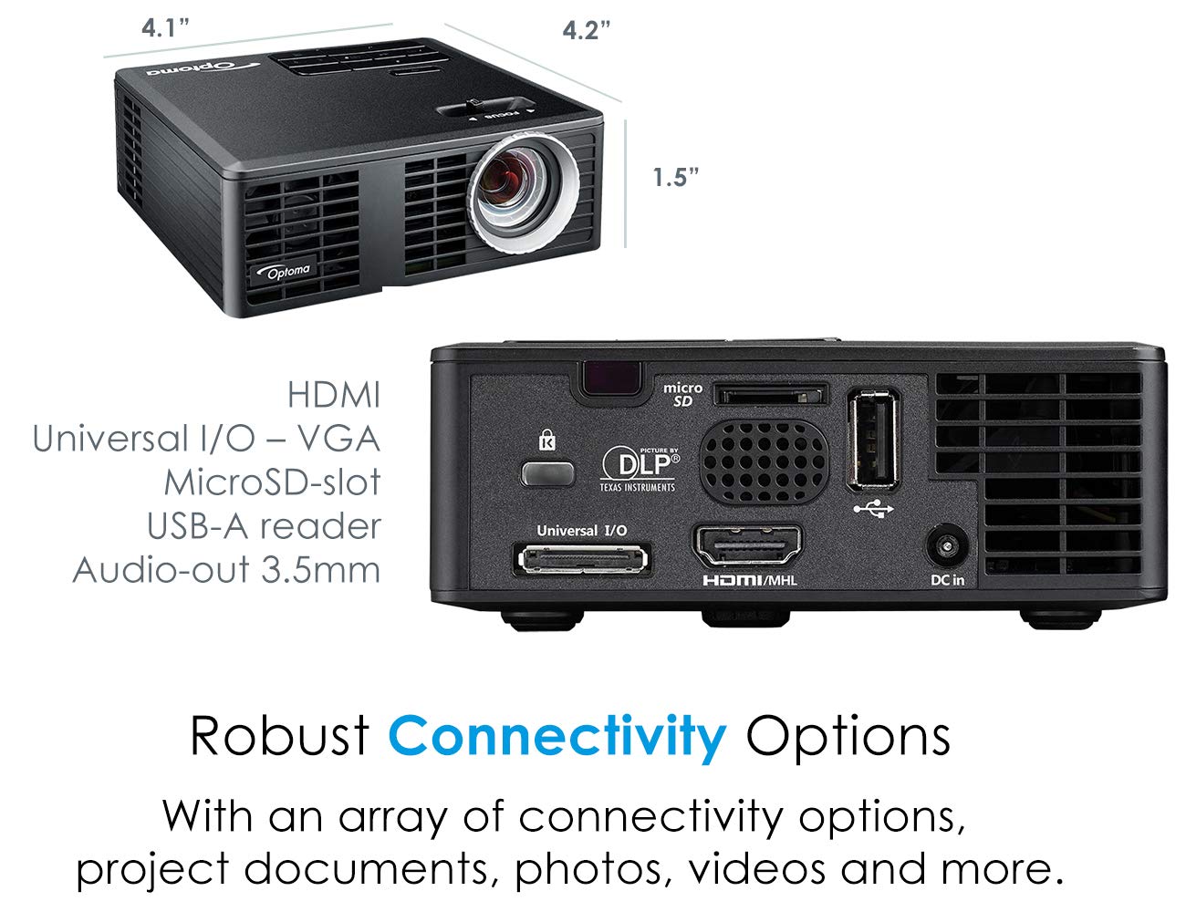 Optoma Ml750 Wxga 700 Lumen 3D Ready Portable Dlp Led Projector With Mhl Enabled Hdmi Port, White