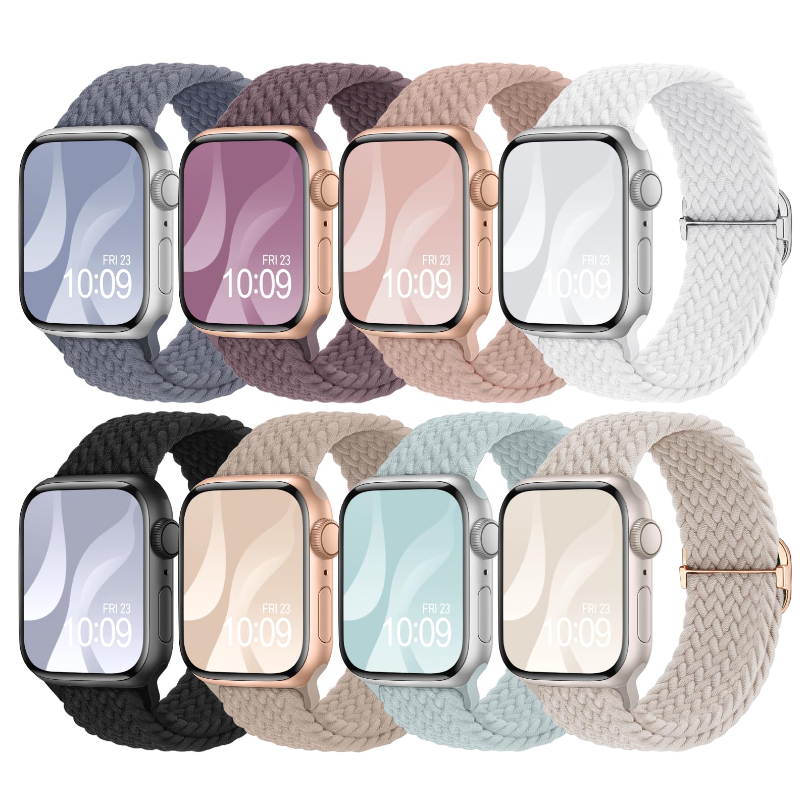 8 Pack Braided Stretchy Solo Loop Compatible With Apple Watch Bands For Women 40Mm 38Mm 41Mm 44Mm 46Mm 45Mm 42Mm 49Mm Men, Adjus
