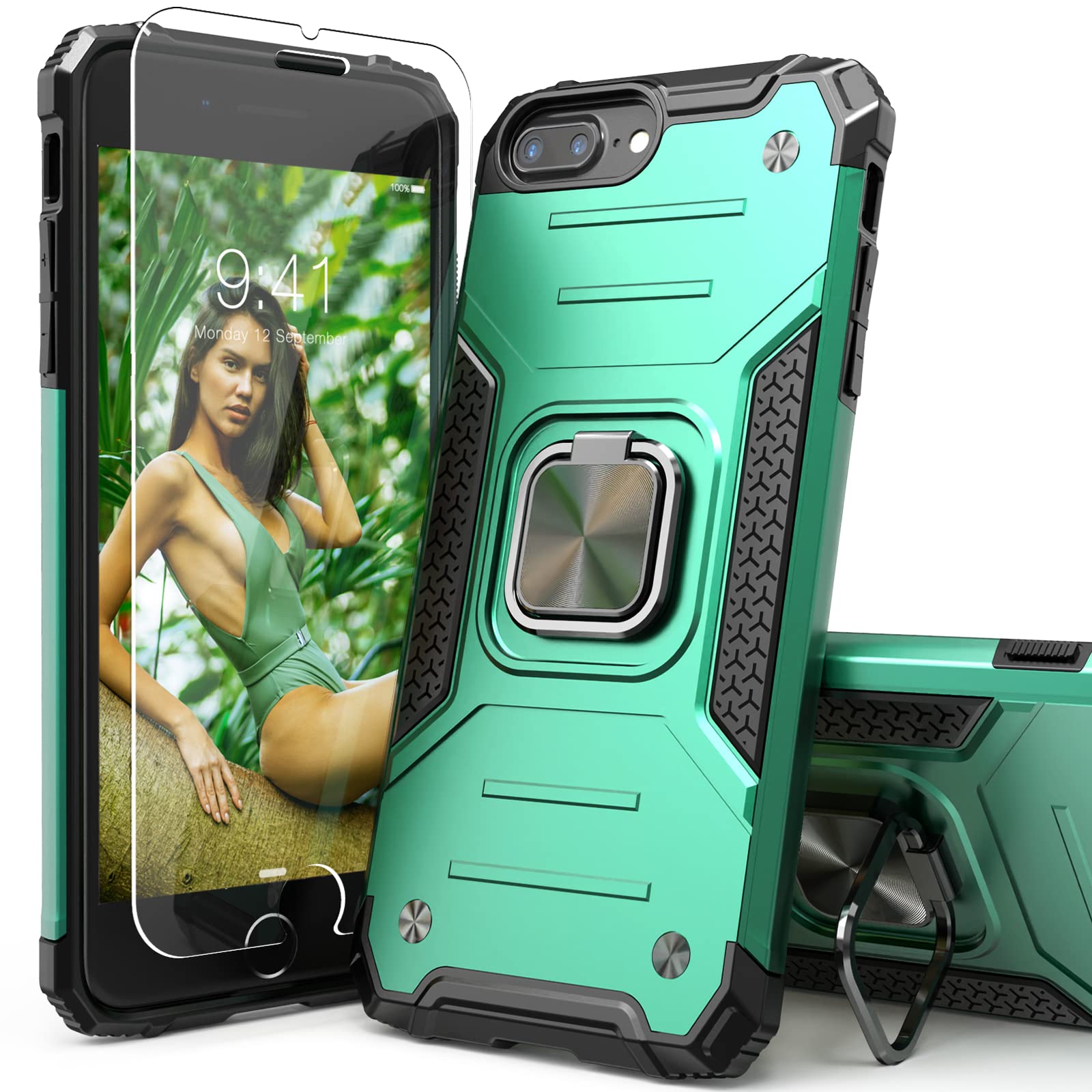 Idystar Iphone 8 Plus Case With Screen Protector,Shock Absorption Drop Test Cover With Kickstand Lightweight Protective Phone Ca