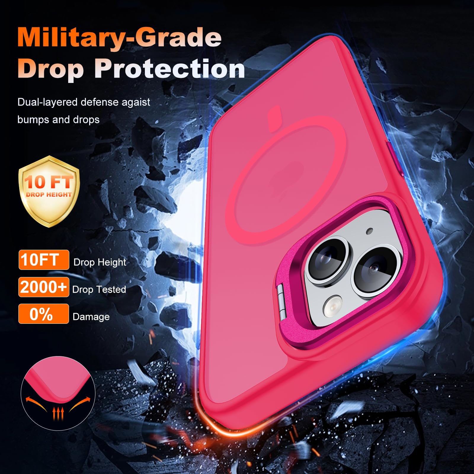 Jame For Iphone 15 Case With Stand, [Compatible With Magsafe], Built In Camera Kick Stand Phone Case For Iphone 15, Magnetic Cas