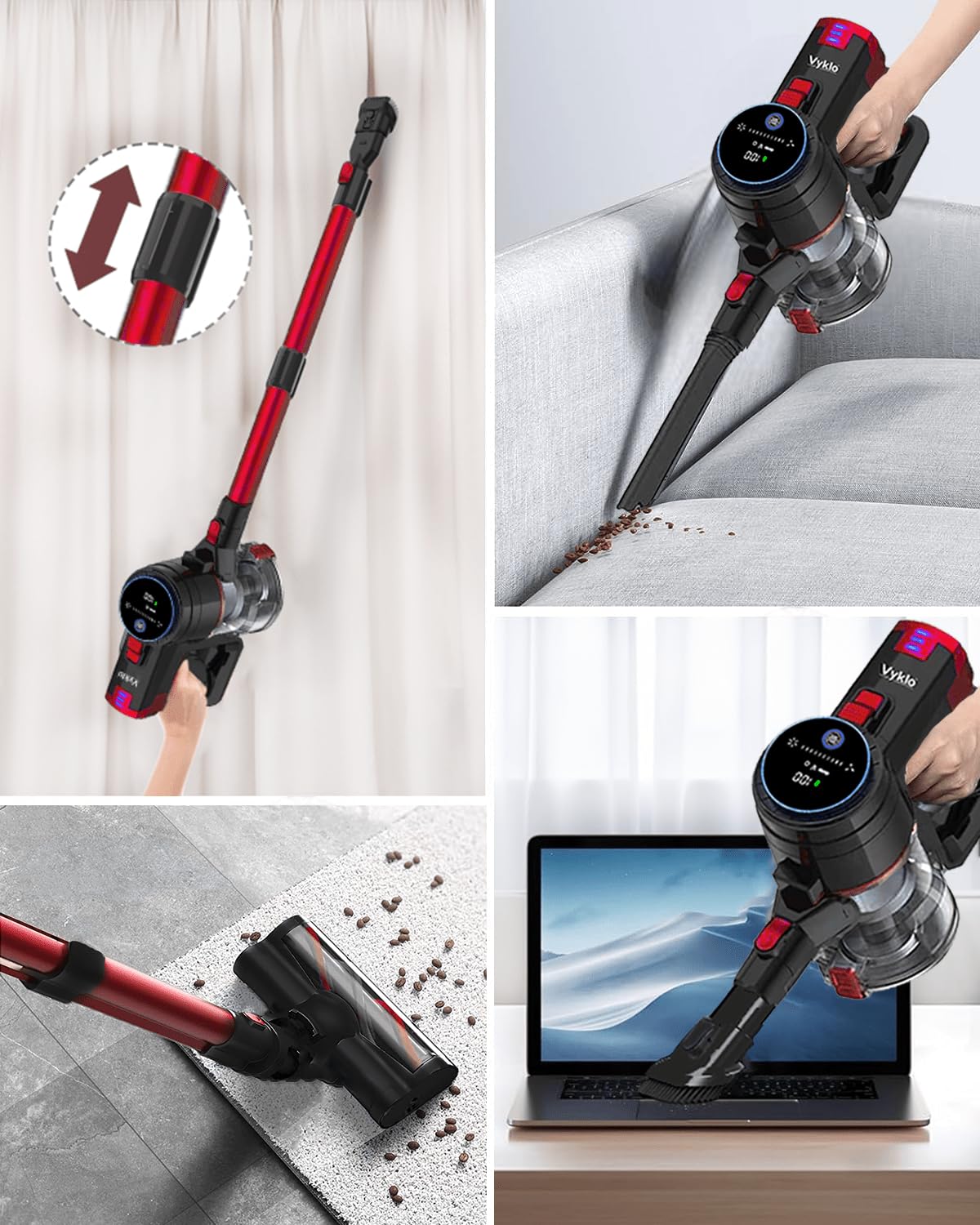Vyklo V8 Cordless Vacuum Cleaner, Powerful Suction Stick Vacuum, 55Mins Runtime, Wireless Lightweight Handheld Vacuum Cleaner Fo