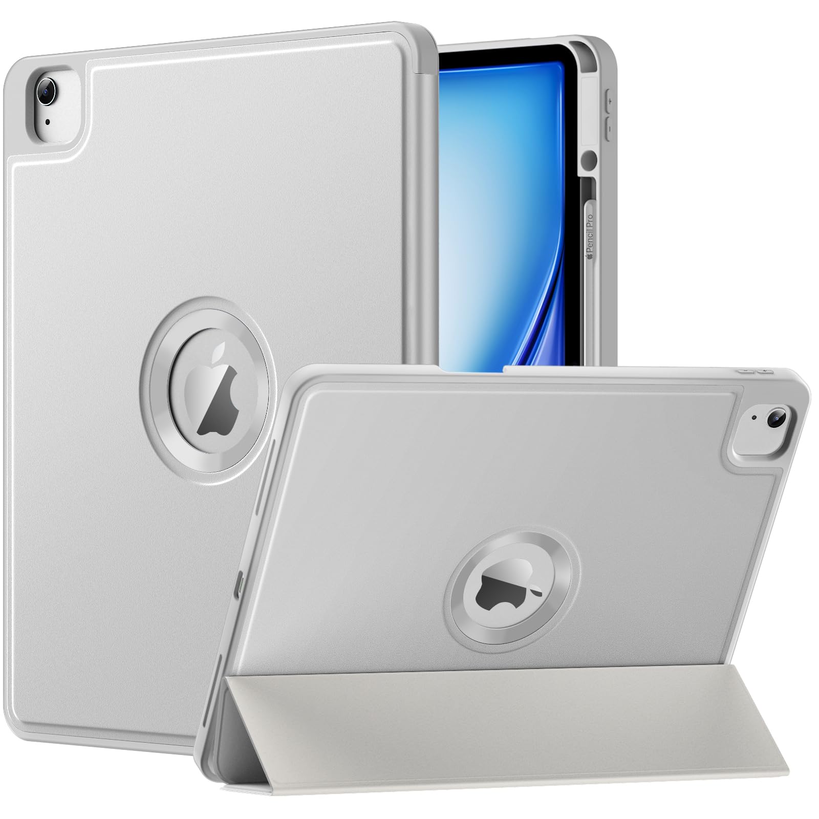 MoKo for iPad Air 13 Inch Case M2 2024/ iPad Pro 12.9 Case (6th/5th Gen 2022/2021) with Pencil Holder, Smart Protective Cover for iPad Air 13 inch with Back Trifold Stand, Auto Wake/Sleep, Gray