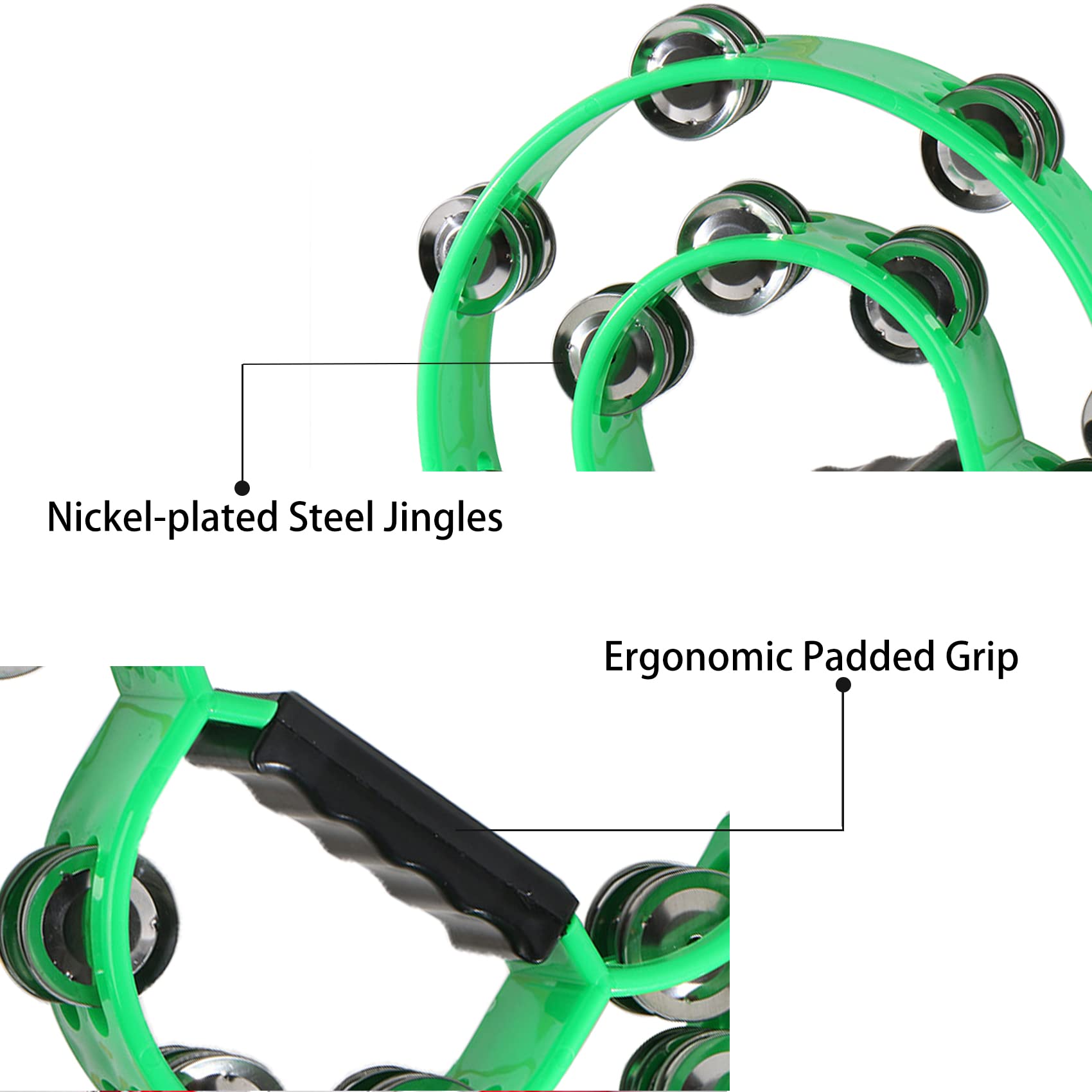 4 Pack Tambourine For Adults, Handheld Tambourine With Metal Jingles, Tamborines Musical Instrument, Half Moon Percussion Tambou