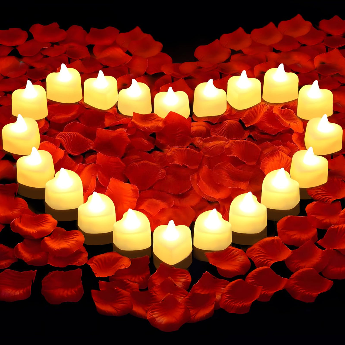 3000 Pcs Artificial Rose Petals With 20 Pcs Flameless Led Tea Lights Candles Decoration For Special And Romantic Night, Wedding 