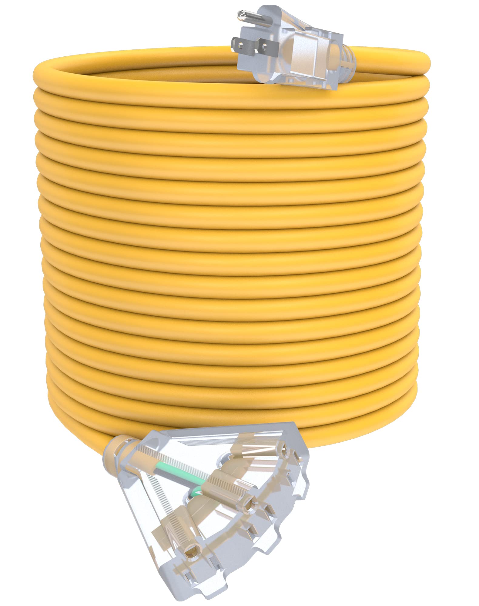 100Ft 12/3 Outdoor Extension Cord With 3 Outlets, Heavy Duty 12 Gauge 3 Prong Extension Cord Waterproof With Lighted End, 15A 12