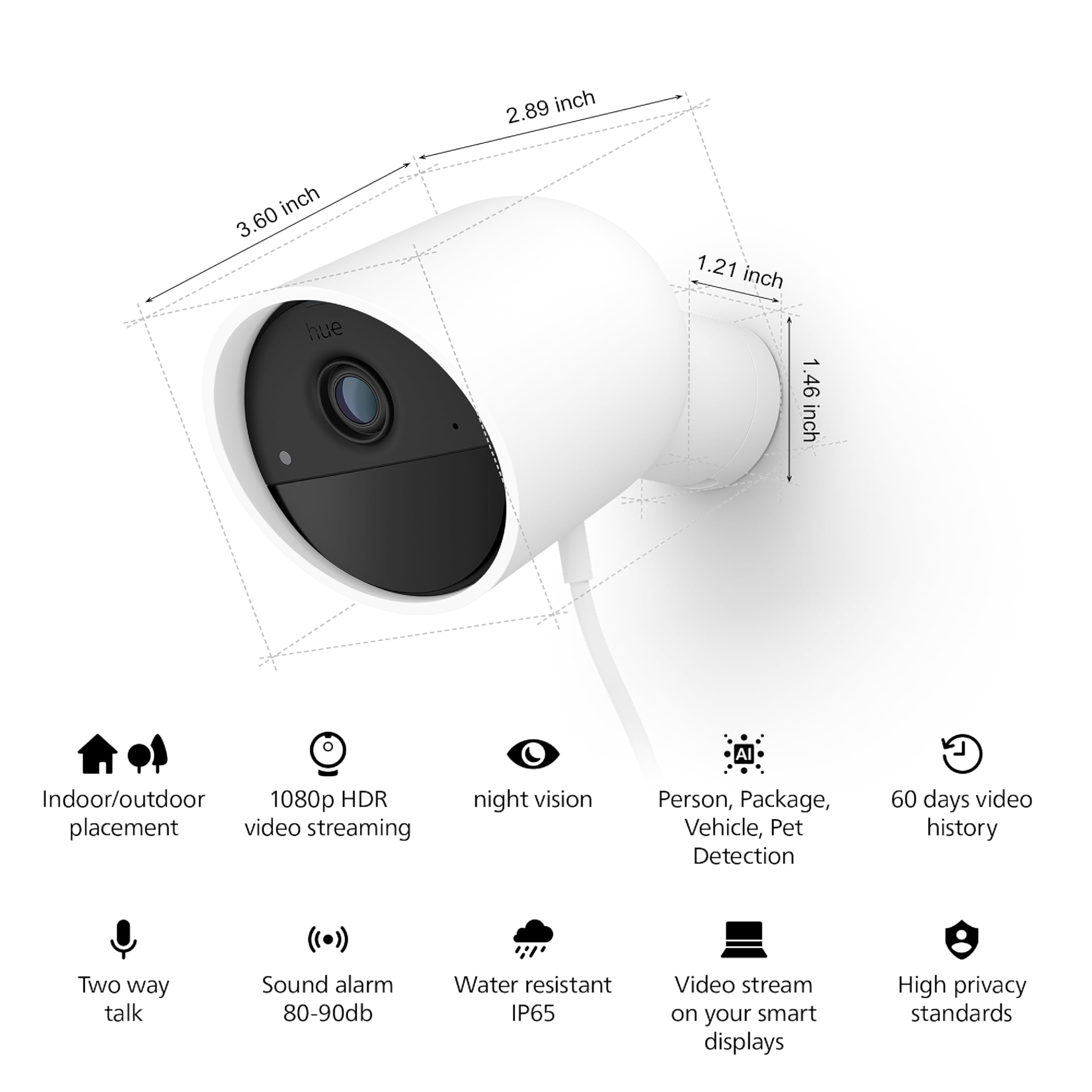 Philips Hue Secure Wired Smart Home Security Camera, White   2 Pack   1080P Hd Video   Night Vision   Motion Detection   Two Way Talk   Indoor/Outdoor   Weatherproof   Works With Hue App