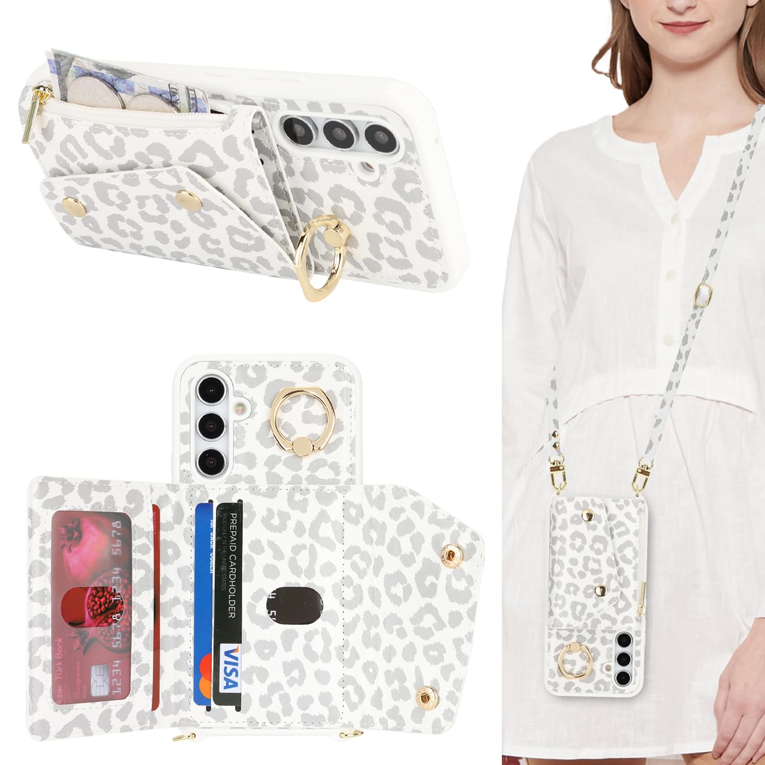 Lipvina for Samsung Galaxy A54 5G Case with Card Holder and Strap - Zipper Pocket,Crossbody Lanyard Strap,Credit Card Holder,Sta