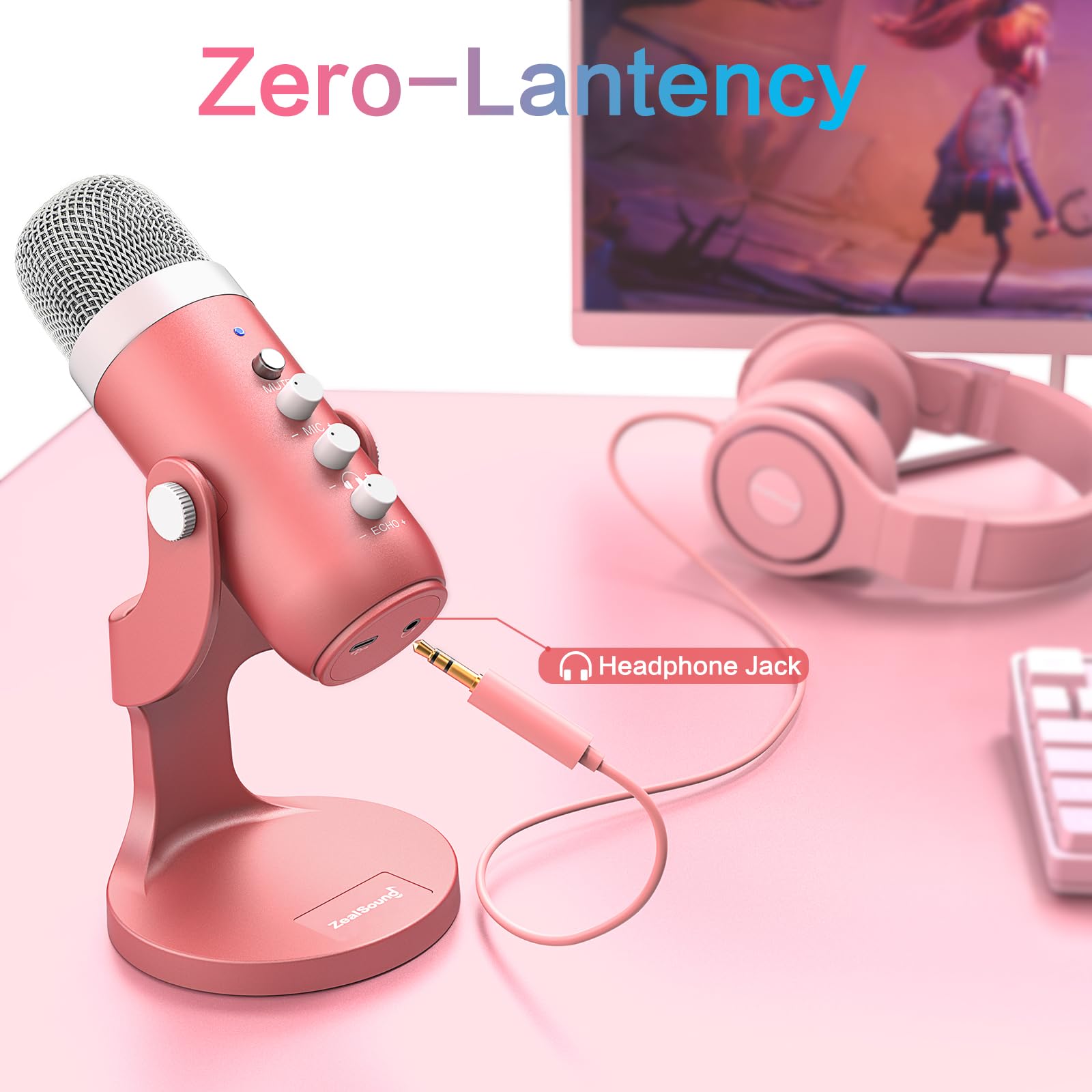 Zealsound Usb Microphone,Condenser Computer Mic,Plug&Play Gaming Microphones For Ps 4&5.Headphone Output&Volume Control,Mic Gain