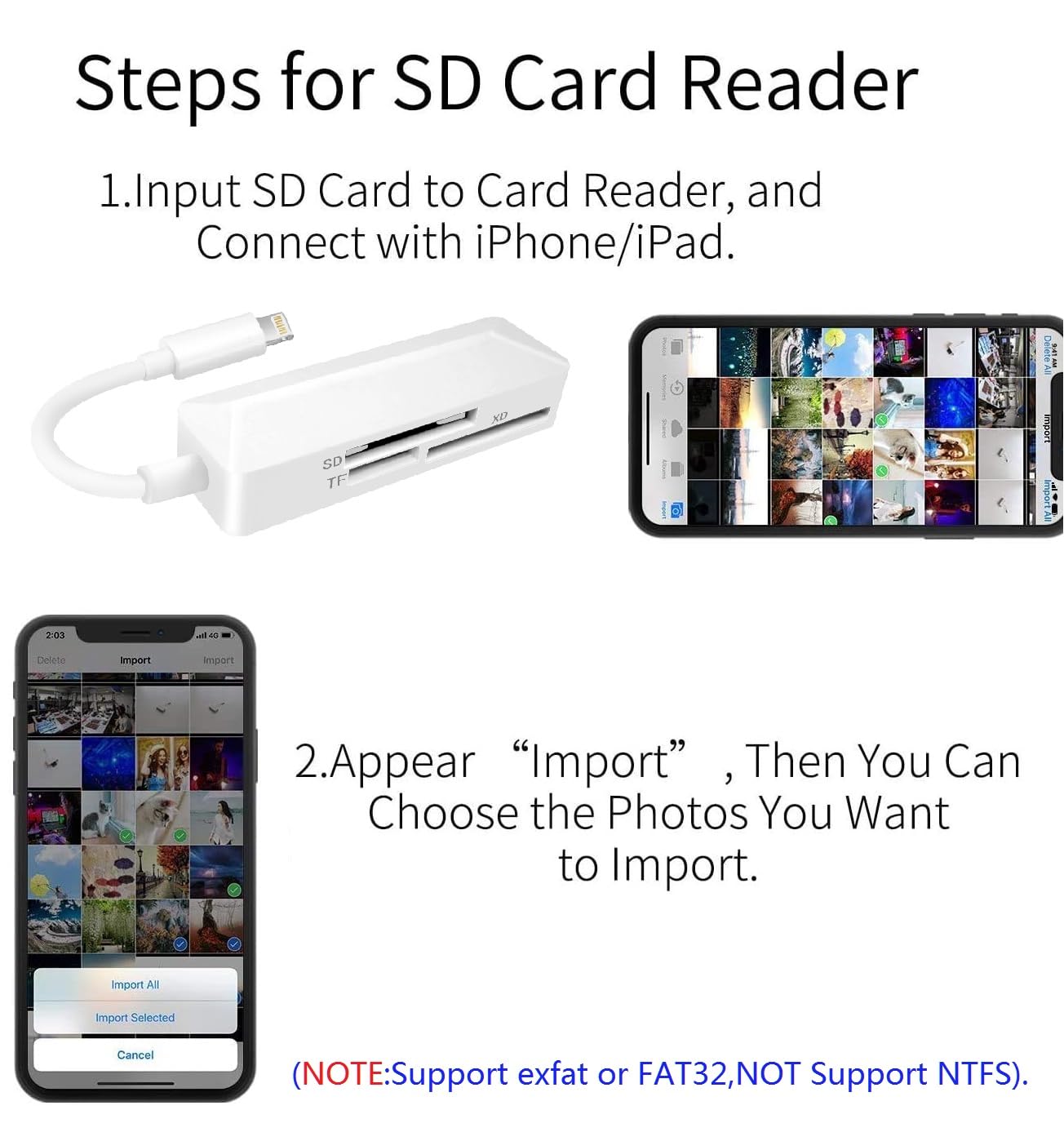 [Apple Mfi Certified] Sd Card Reader For Iphone,Lightning Memory Sd Card Reader Adapter High Speed Xd Picture Card Camera Adapte