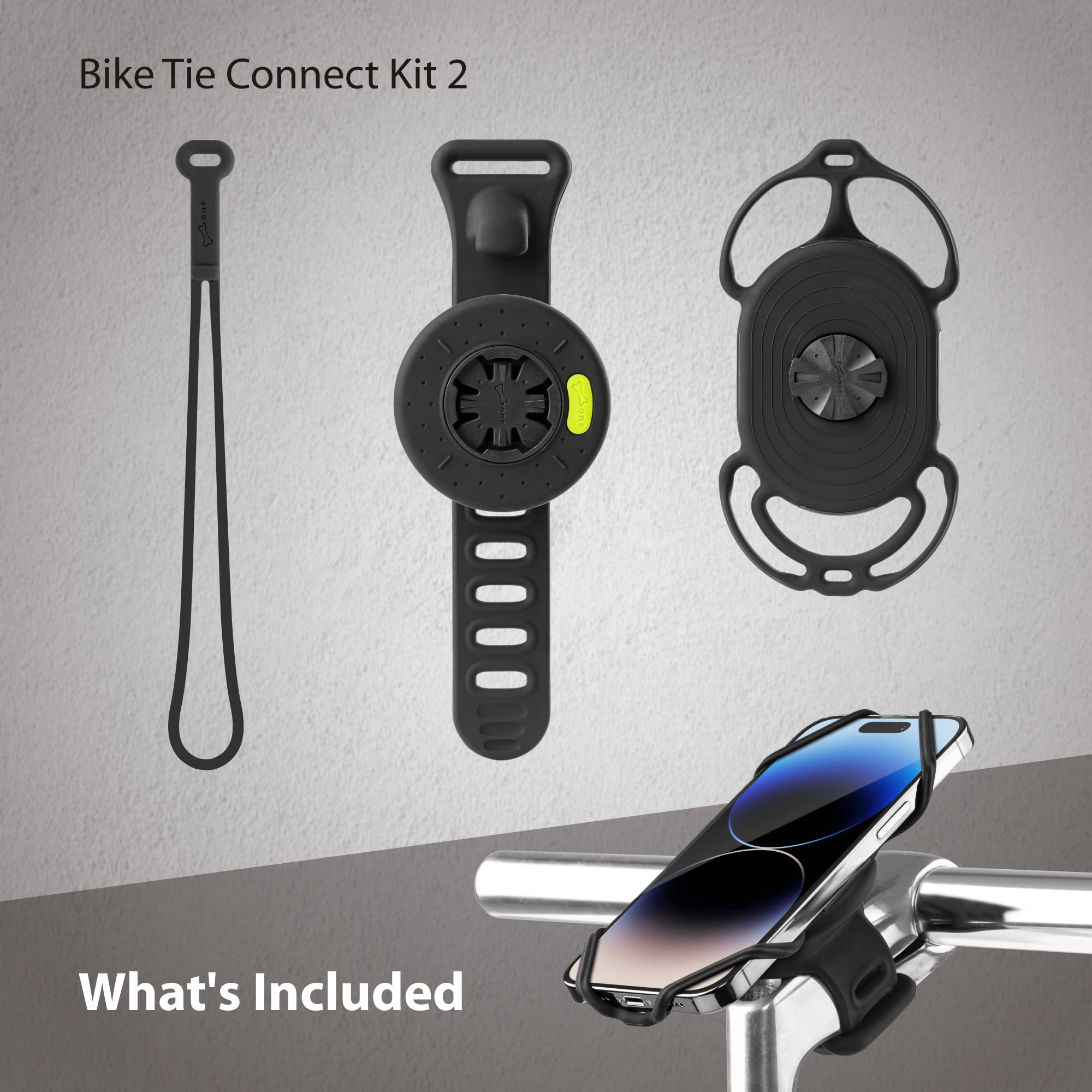 Bone Bike Tie Connect Kit 2, Bike Cell Phone Mount For Stem, Detachable & 360 Rotatable Silicone Holder With Shock-Absorbing Des