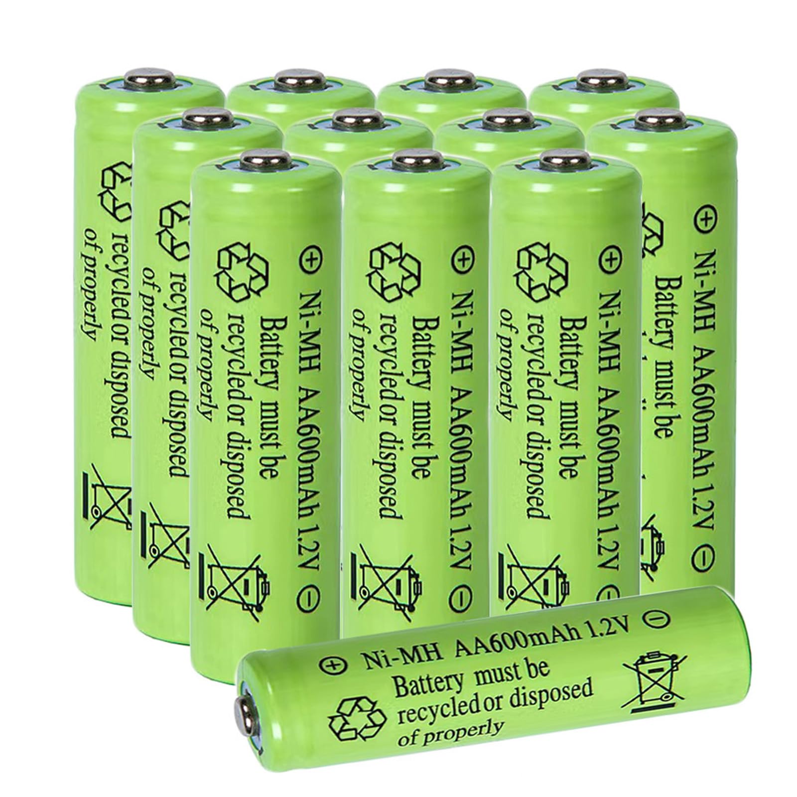 12 Pack 1.2v AA 600mAh Ni-MH Rechargable Batteries for Solar Lights.