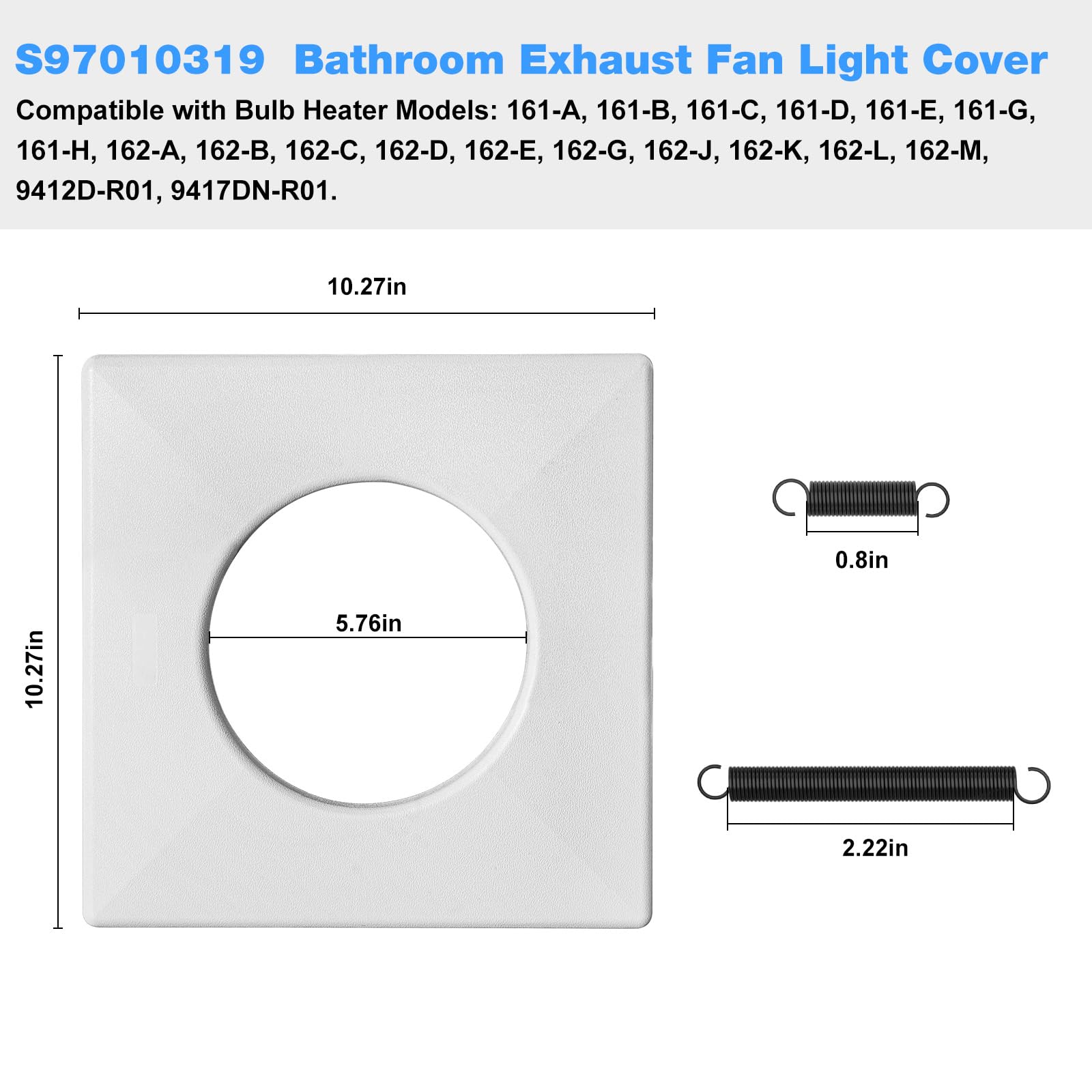 Ro6G S97010319 Bathroom Exhaust Fan Cover For Broan Heat Lamp Cover Grille W/Springs 97010319, 99111347, Compatible With 161, 16