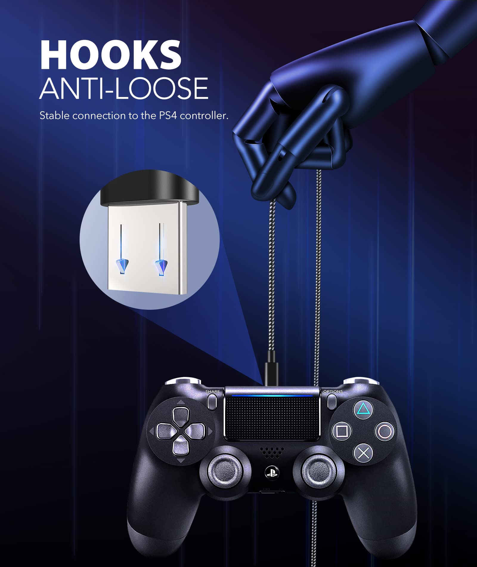 6amLifestyle 10ft PS4 Controller Charging Cable 2 Pack - Nylon Braided Micro USB 2.0, Compatible with PlayStation 4, PS4 Slim/Pro, Xbox One S