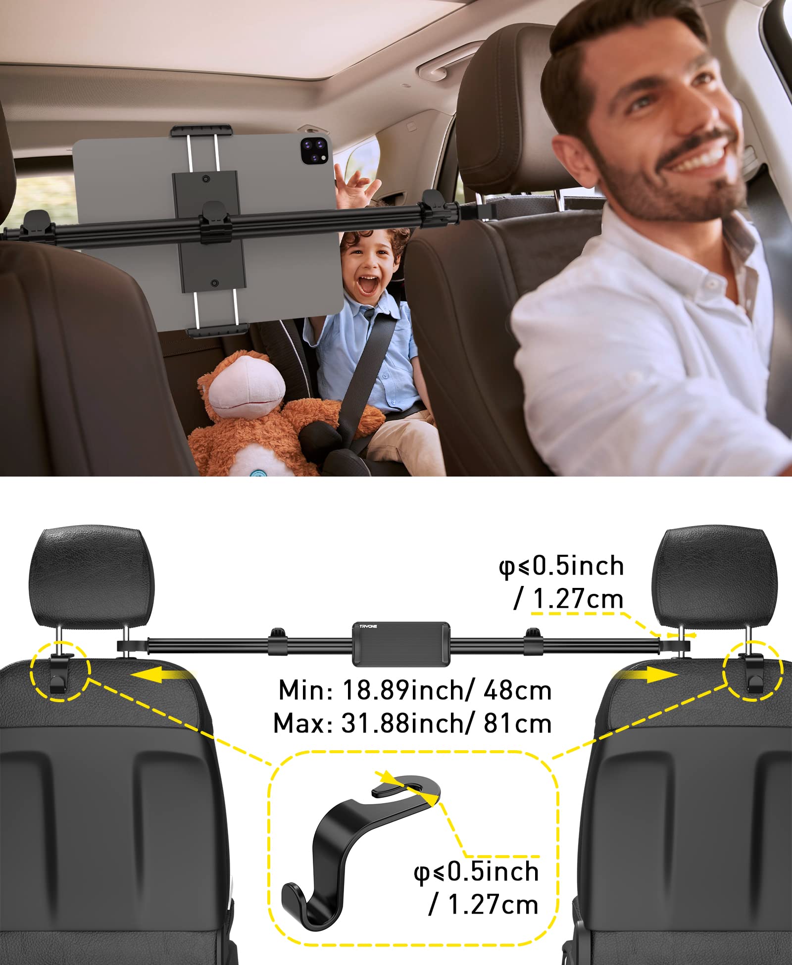 Car Tablet Holder Mount For Ipad: Headrest Tablet Stand For Car Back Seat Compatible With Ipad Pro Air Mini | Galaxy Tab | Kindl