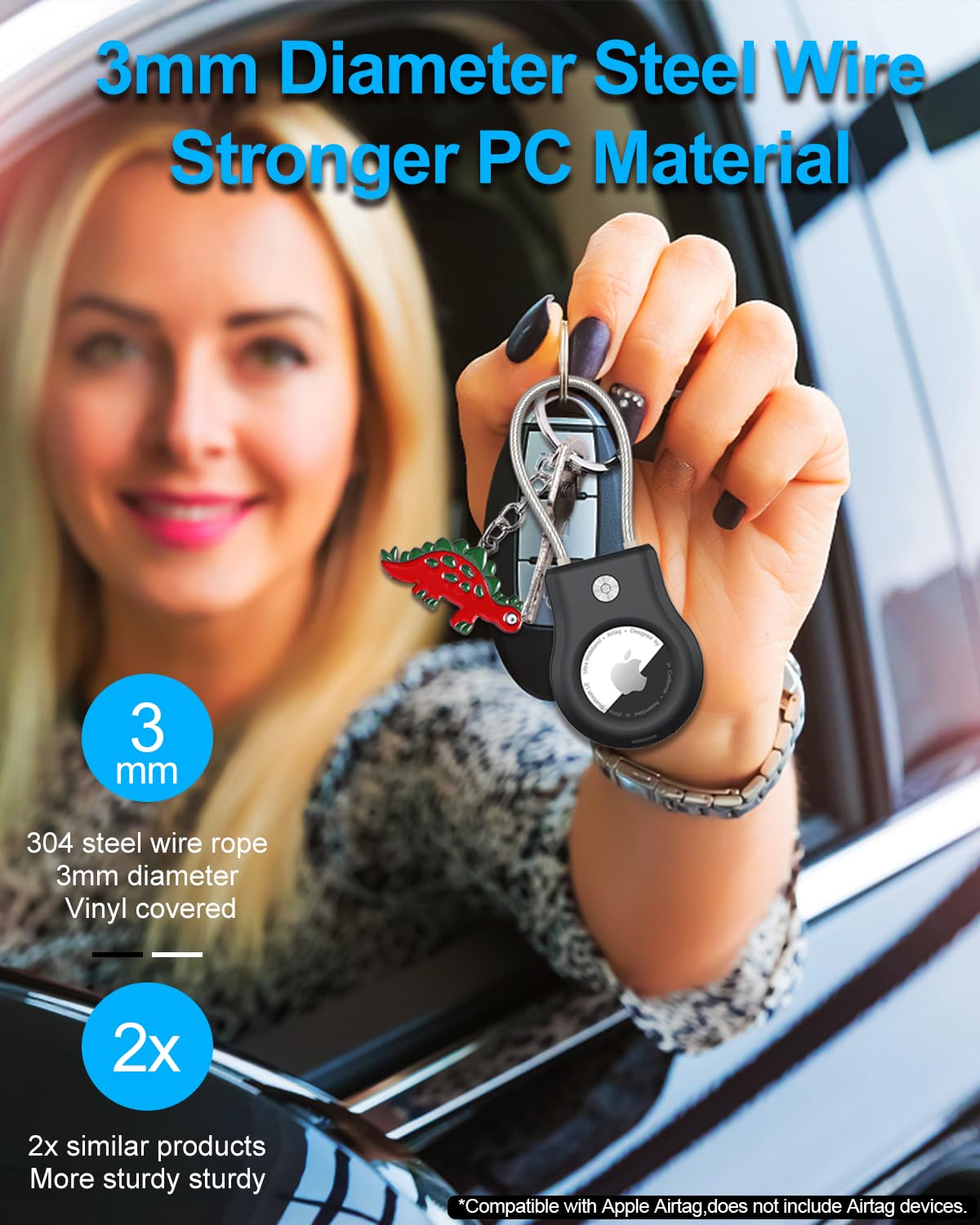 Airtag Keychain Holder With Wire Cable, Secure Lock Airtag Holder,360Protective Air Tag Case Holder For Key Chain,Key Ring,Car K