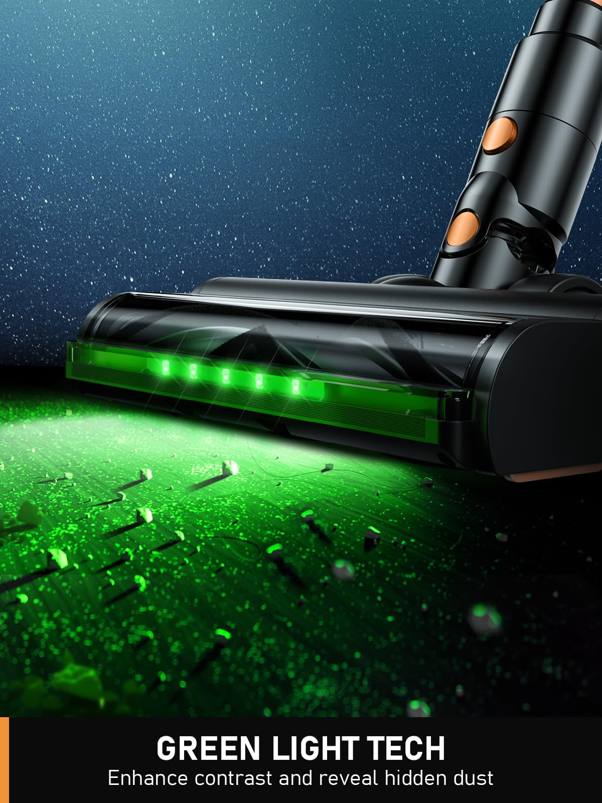 Cordless Vacuum Cleaner, 350W/30Kpa 8 In 1 Stick Vacuum With Anti Tangle Brush, Upgraded Green Led Light, 40Min Runtime, Lightwe