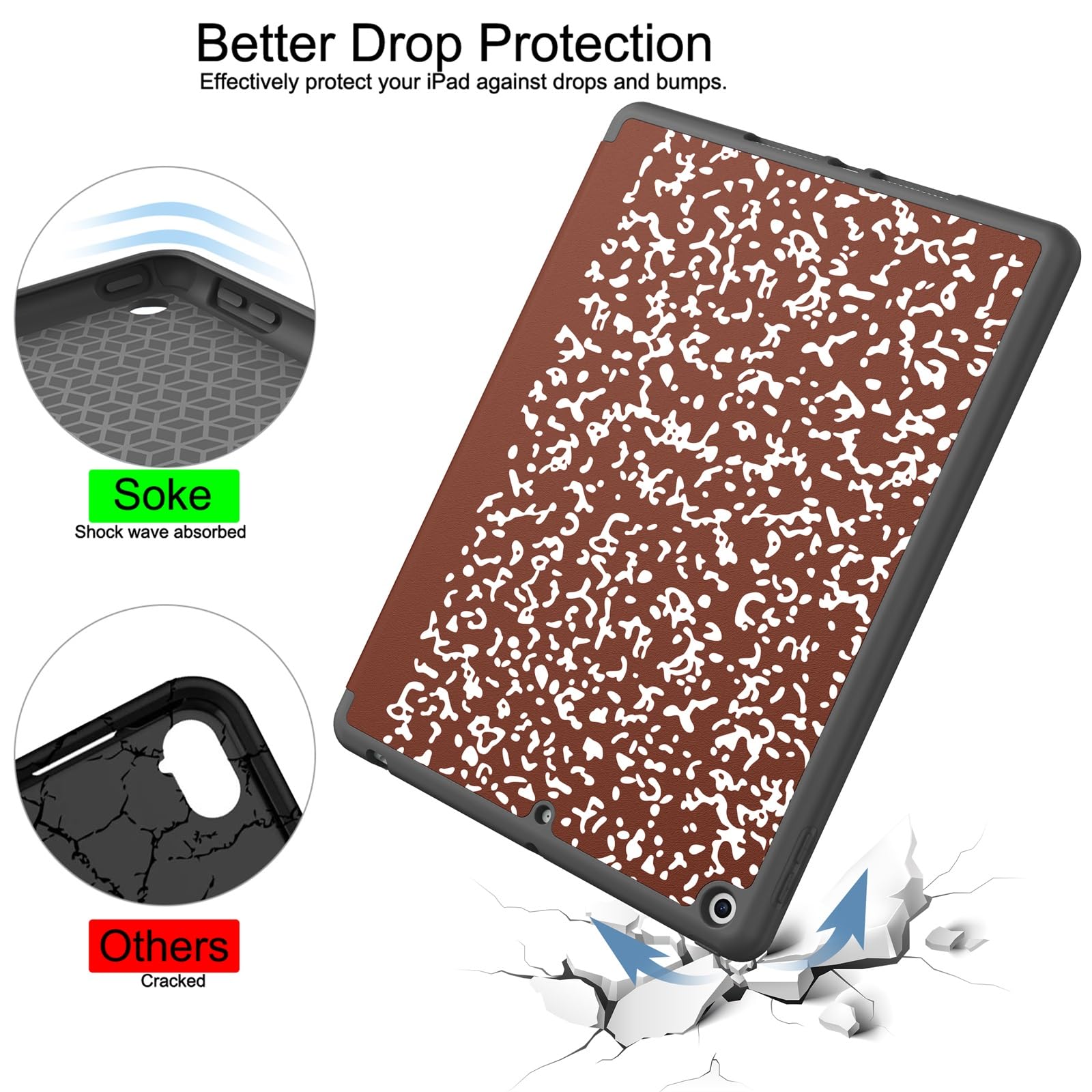 Soke Case For Ipad 9Th Generation 2021/8Th Gen 2020/7Th Gen 2019 With Pencil Holder   Premium Shockproof Case With Soft Tpu Back Cover & Auto Sleep/Wake For Ipad 10.2 Inch, Book Brown