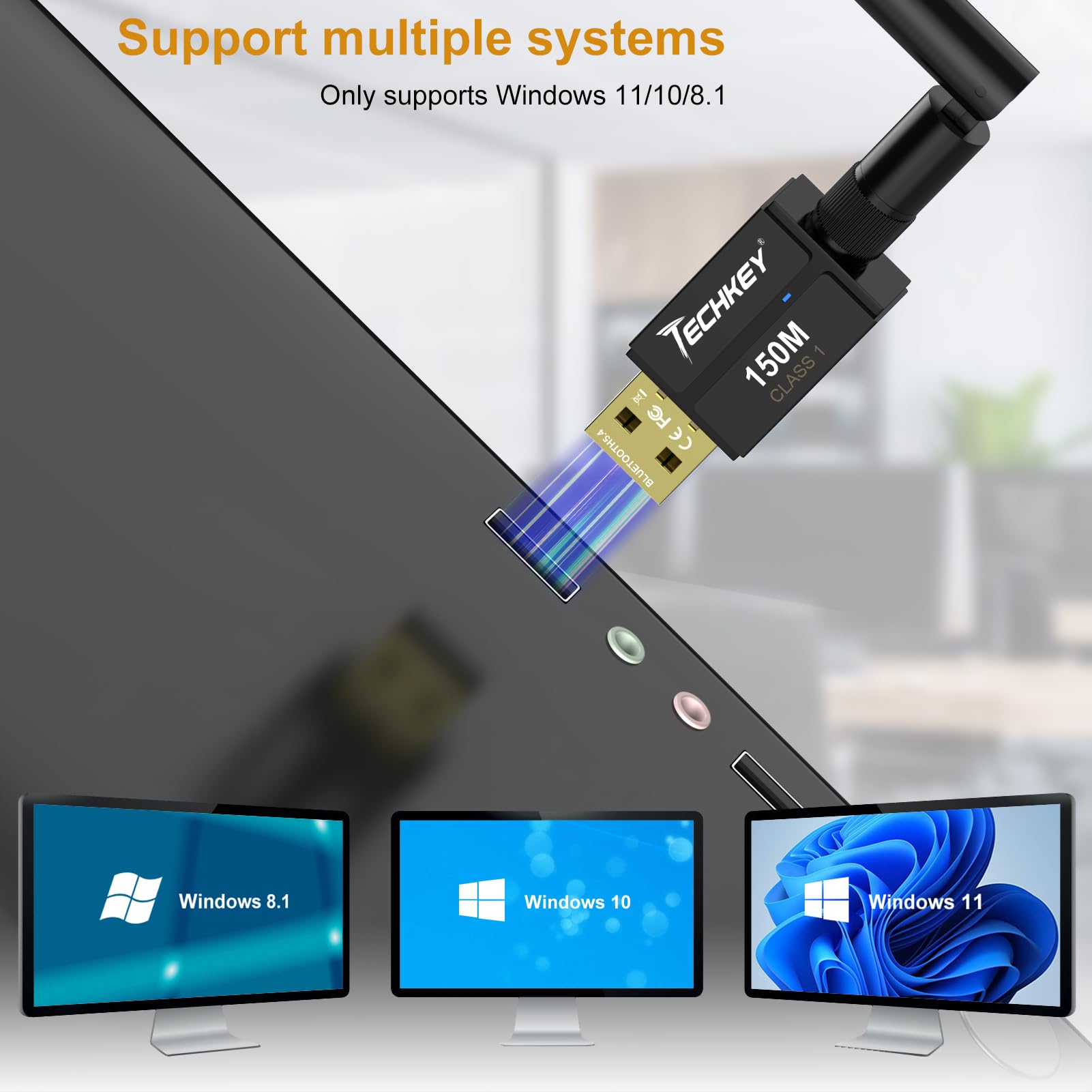 Usb Bluetooth 5.4 Adapter For Desktop Pc, Long Range 500Ft Wireless Transfer For Headphones, Keyboard, Mouse, Compatible With Windows11/10/8.1