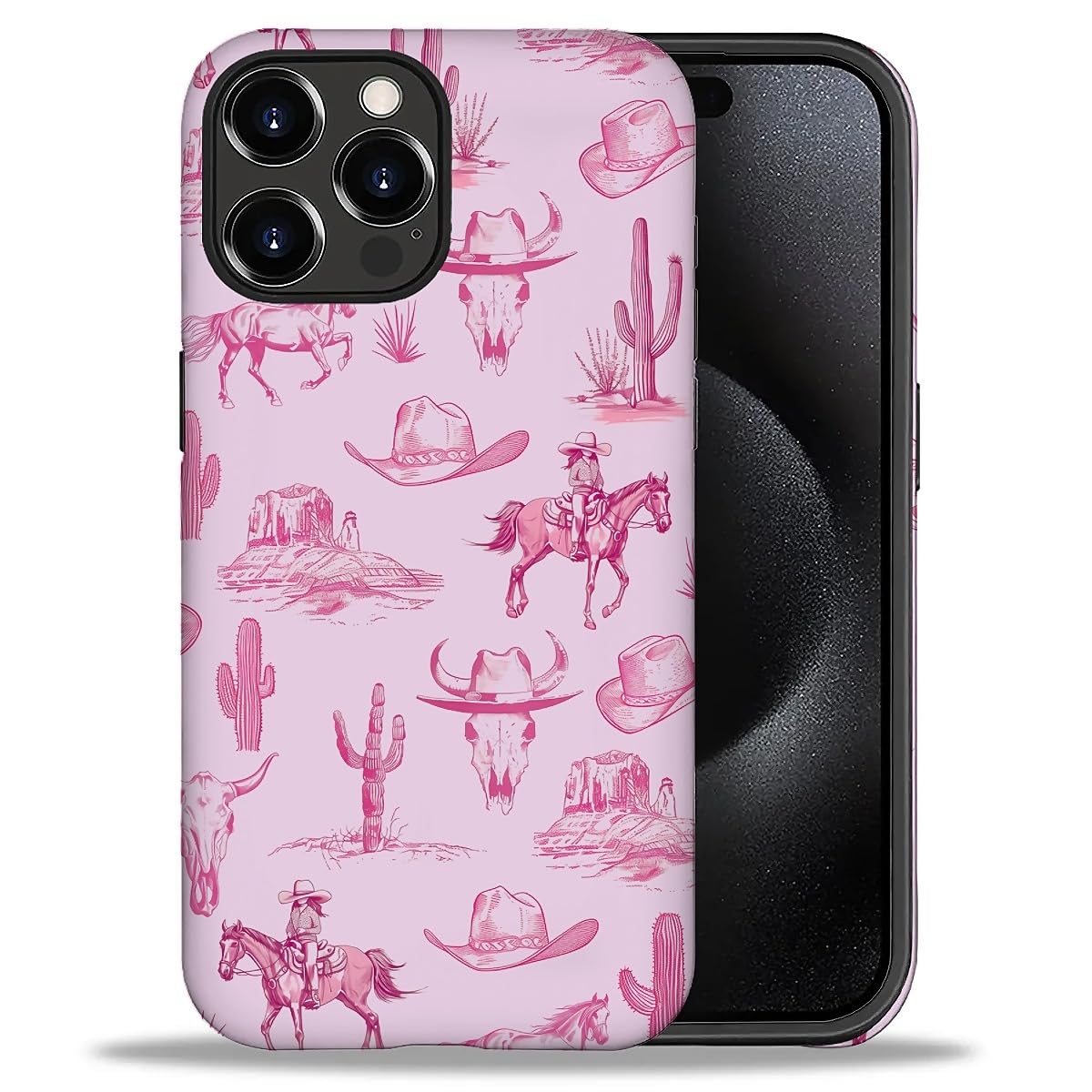 Smamz For Iphone 16 Pro Max Case, T2 Pink Desert Cowboy Horse Shockproof Rugged Cover Dual Layer Soft Tpu Hard Pc Bumper Case De