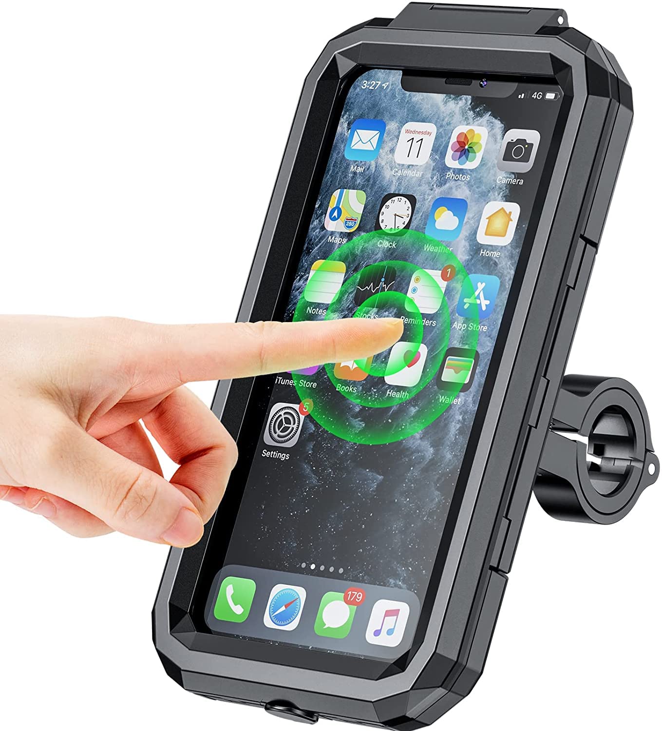 Kewig Bike Phone Mount Waterproof, Motorcycle Phone Mount With Aluminum Alloy Handlebar Mount Base & Touch Screen, 360 Rotation