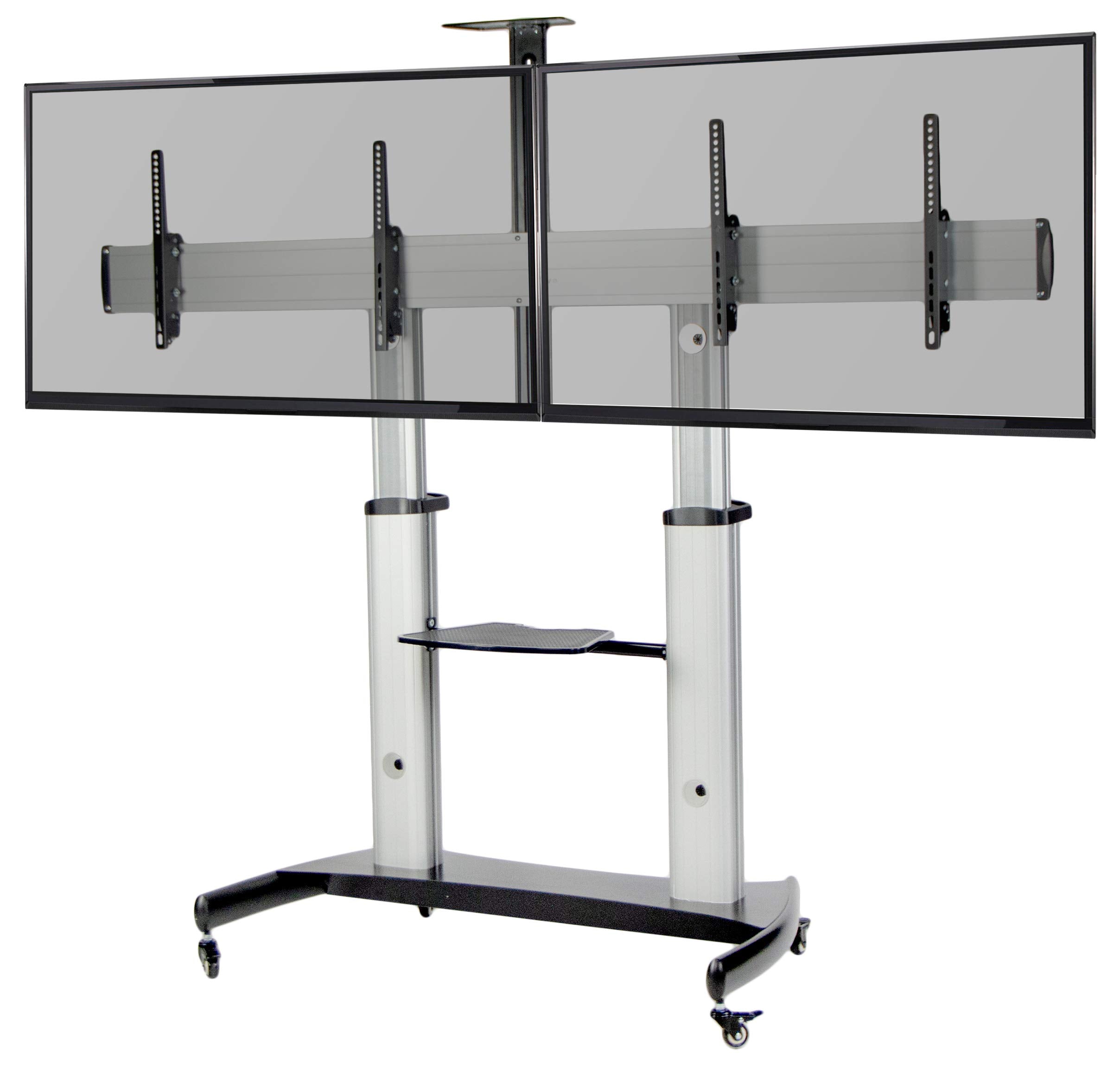 VIVO Ultra Heavy Duty Mobile TV Cart Stand for 32 to 70 inch Dual Screens up to 110 lbs Each, LCD LED OLED 4K Smart Flat, Curved