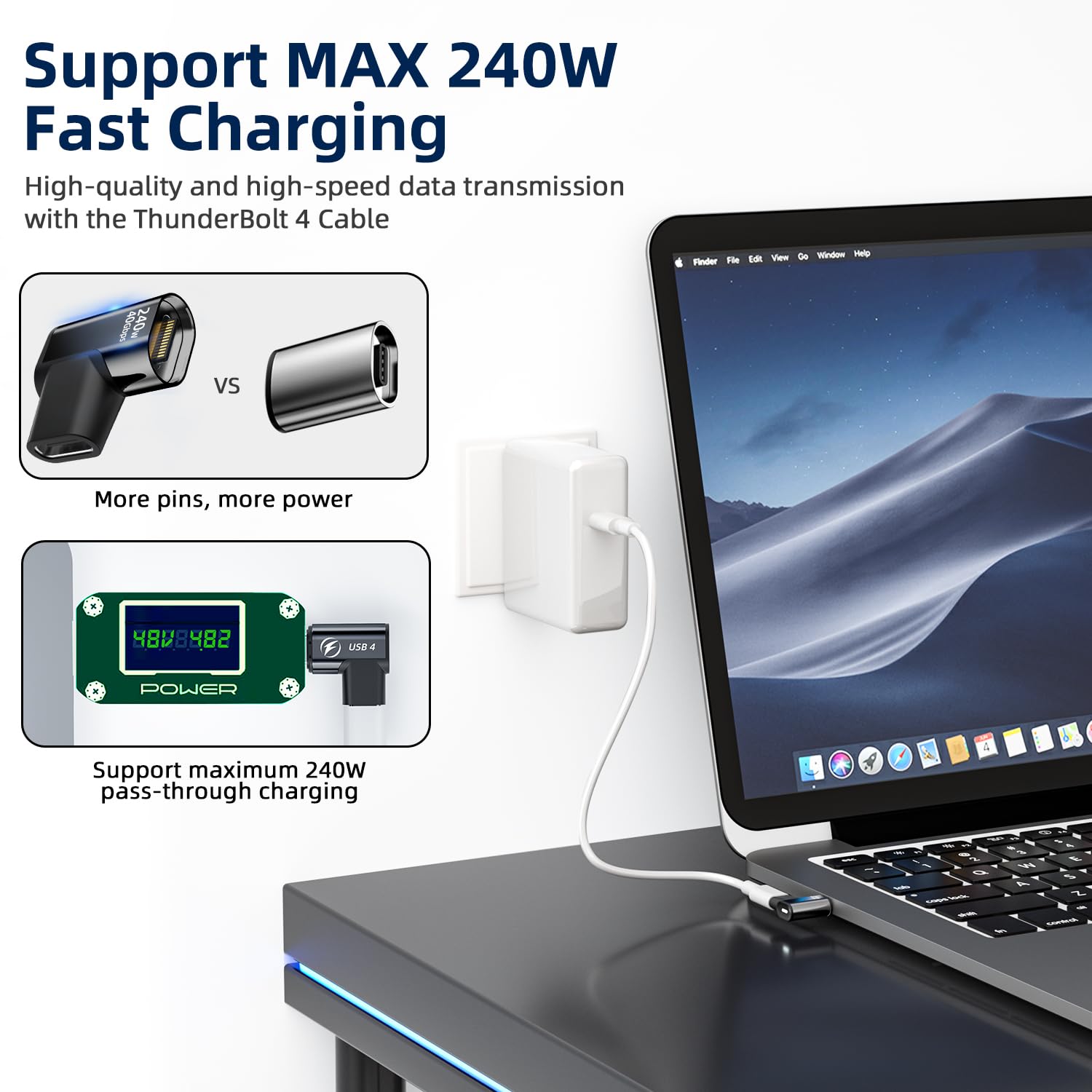 Duhesin 240W Usb C Magnetic Adapter, (2 Pack) Magnetic Usb C Adapter Right Angle 24Pin With Usb4 40Gbps 8K 60Hz For Iphone 16/15 Series, Thunderbolt 3/4, Macbook Pro/Air And More Type C Devices