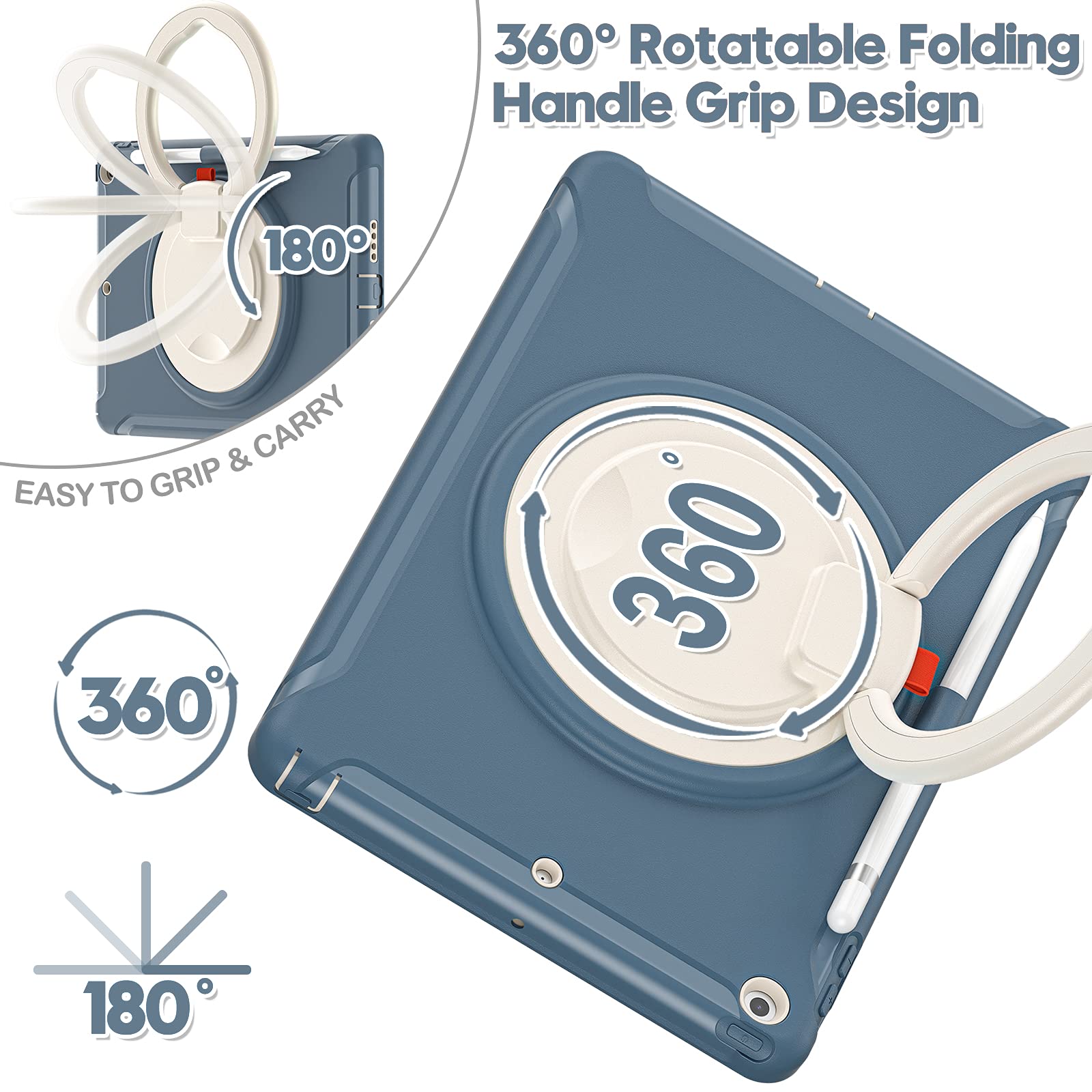 Batyue For Ipad 9Th/ 8Th/ 7Th Generation Case (Ipad 10.2 Case 2021/2020/2019) With Screen Protector, Rugged Case With Rotating S