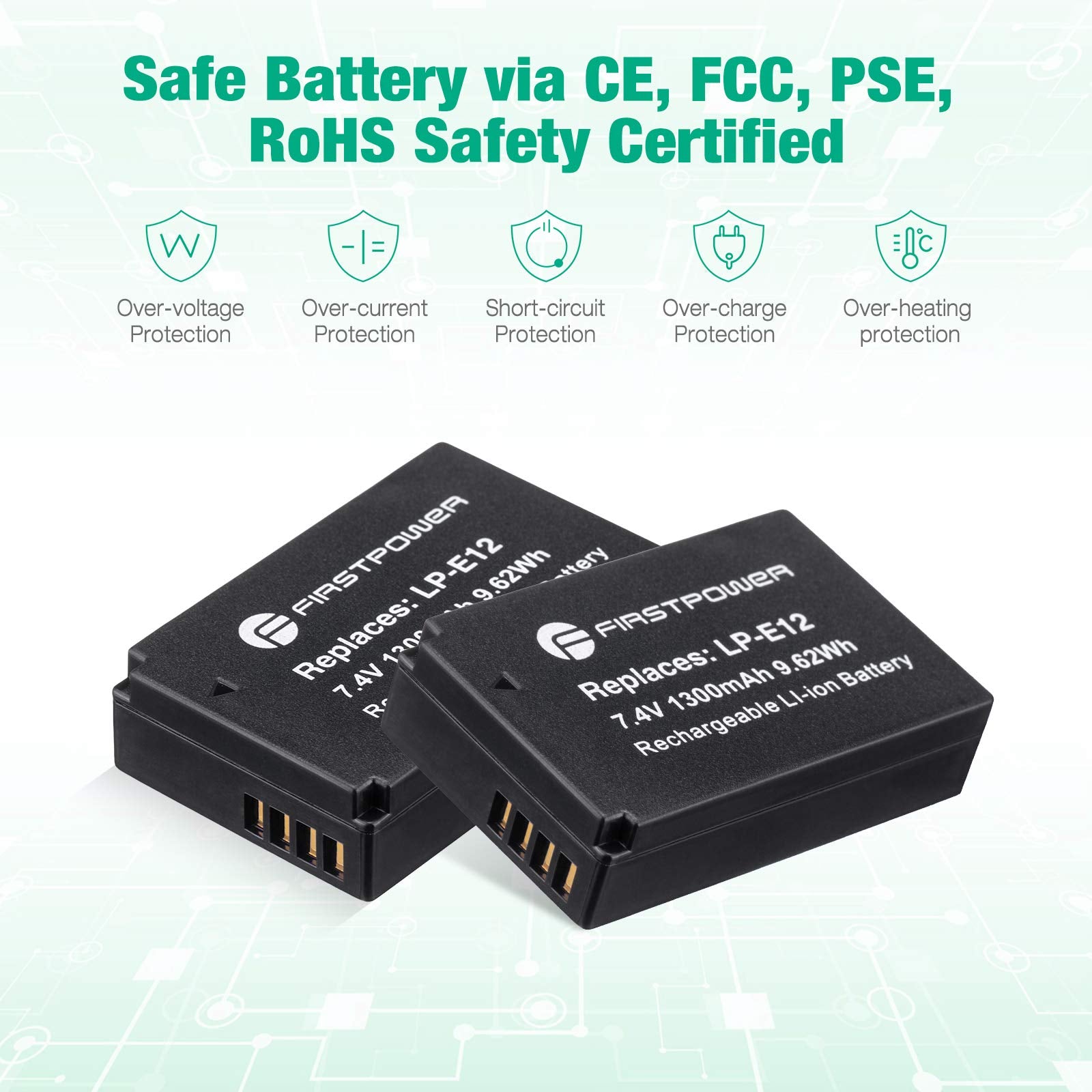 Firstpower 2 Pack Lp E12 Batteries Compatible With Canon Eos M50, Eos M50 Mark Ii, Eos M, Eos M2, Eos M10, Eos M100, Eos M200, S