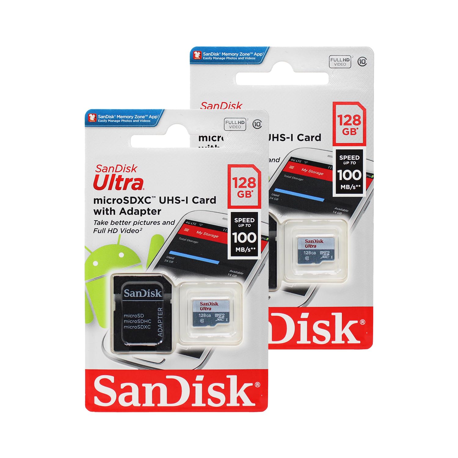 Sandisk 128Gb X2 (256Gb) Microsd Hc Ultra Uhs 1 Memory Card