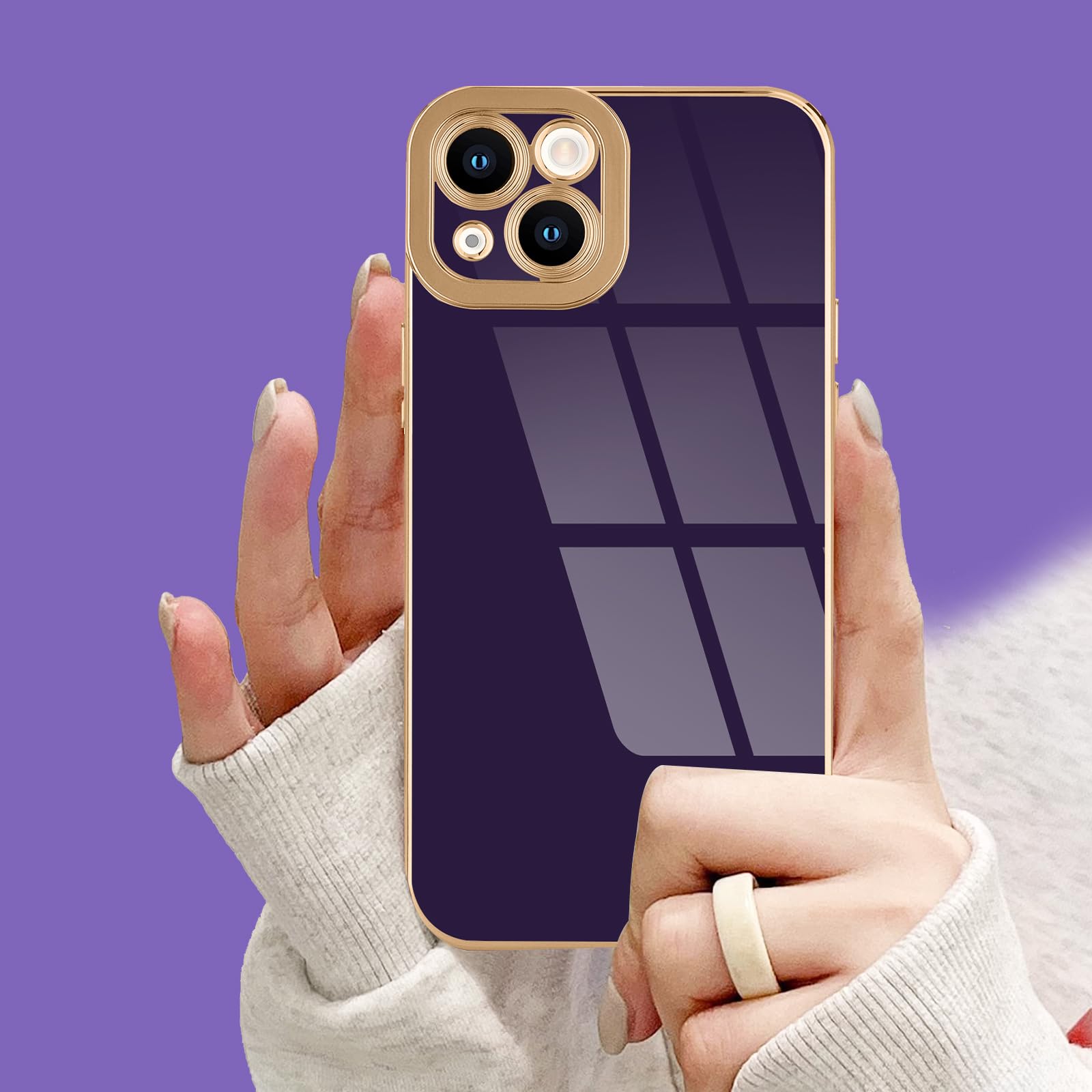 Lafunda Designed For Iphone 15 Plus Case Cute, Luxury Plating Case For Women Girls Gold Edge Soft Tpu Bumper Cover With Camera P