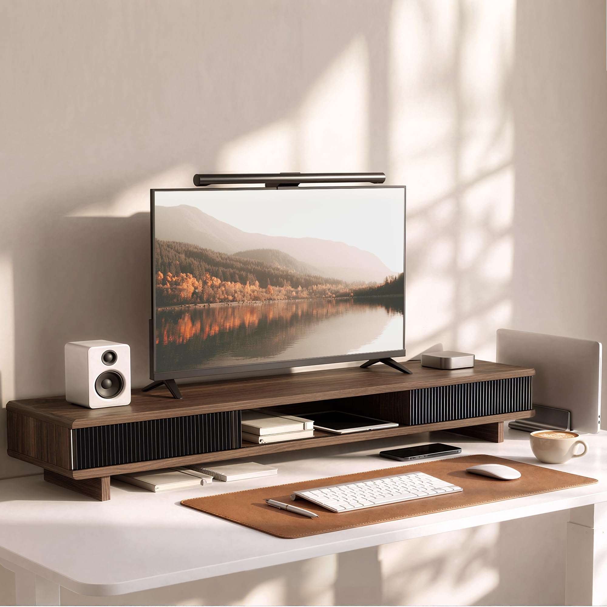 UniAbode Dual Monitor Stand Riser with Storage Drawer for Desk Organization
