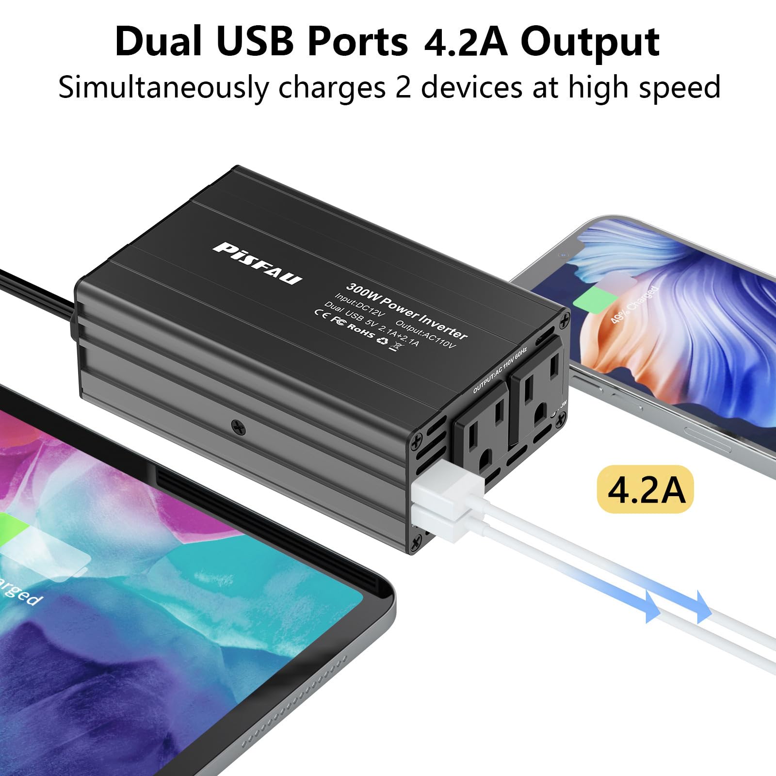 300W Car Power Inverter Dc 12V To 110V Ac Car Converter 2 Usb Ports Car Adapter Plug Outlet For Laptop Computer Charger