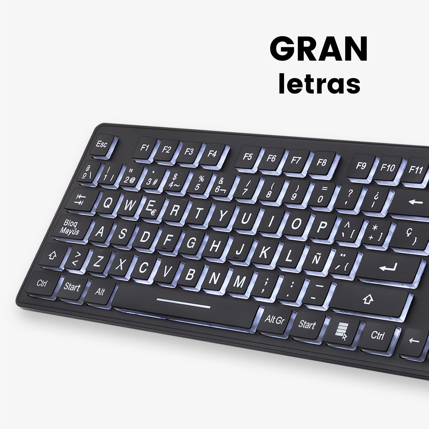 Perixx Periboard 317Es Es Un Teclado Con Cable Y Retroiluminado Led, Letras Impresas En Grande Con Iluminaci  N Blanca, Teclado