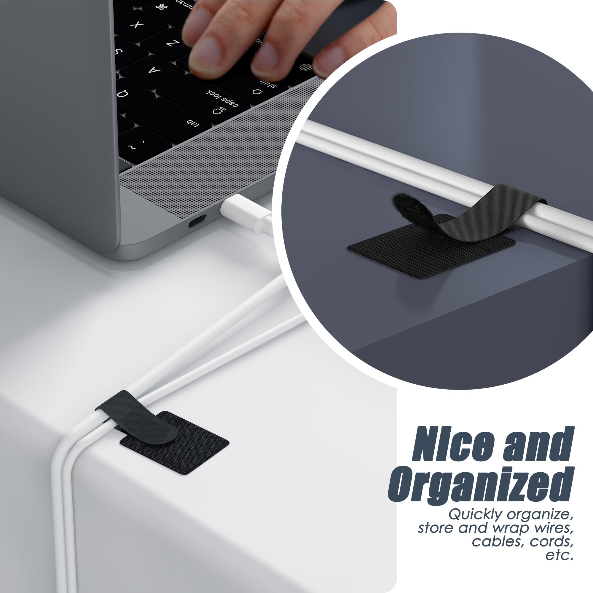 Nearockle Adhesive Wire Organizer Adjustable Hook and Loop Cable Clips Nylon Black 36 PCS Two Size D9015B