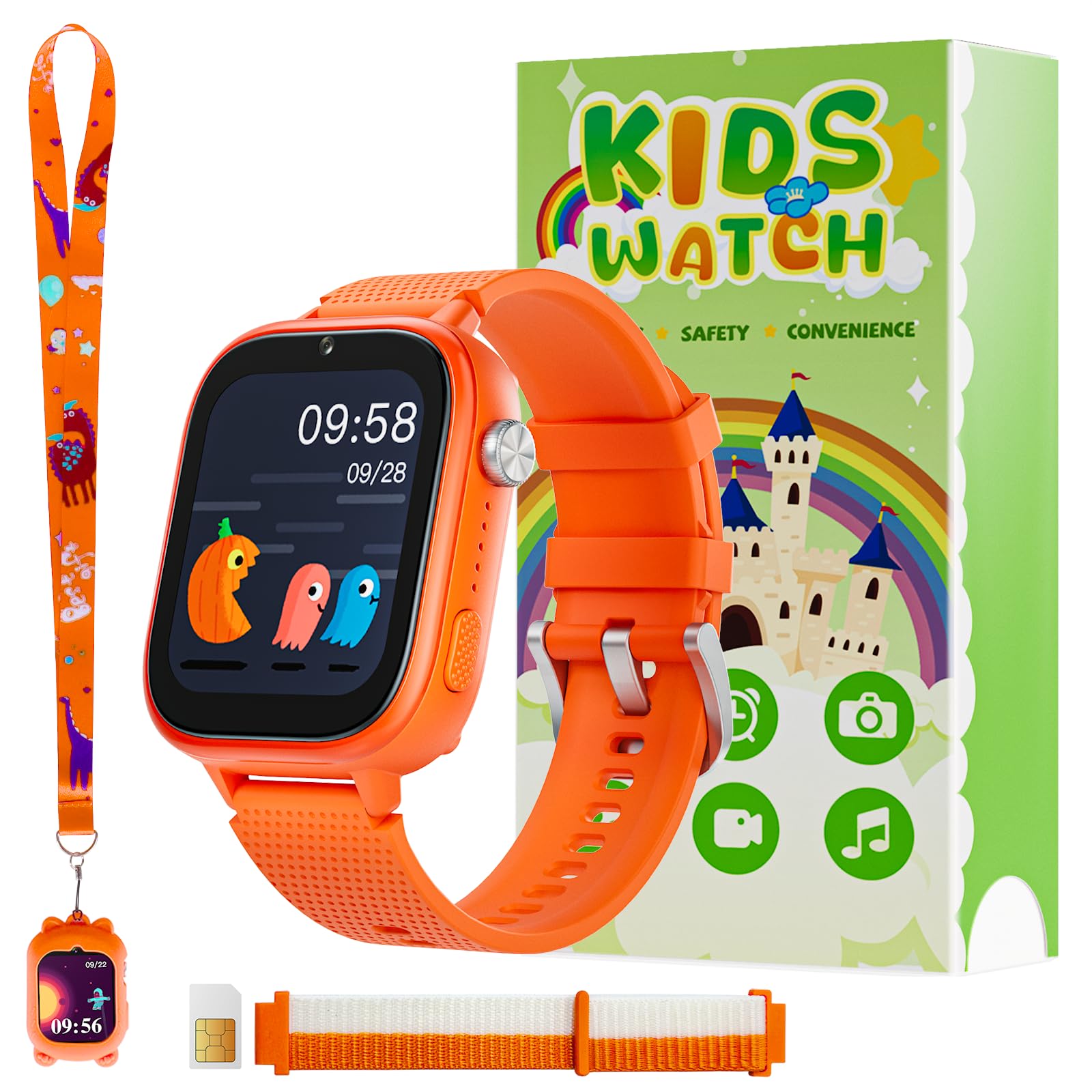 Okyuk 4G Smartwatch, Kids Watch For Kids With Sim Card, 47 Exciting Games, Two Way Calling Feature, Sos Emergency Call Button Id