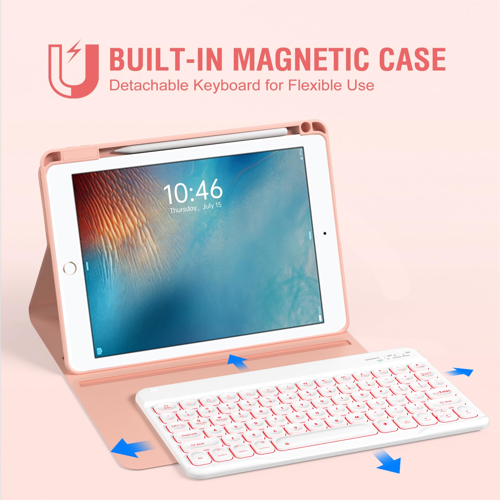 Oyeeice For Ipad 6Th Generation Case With Keyboard 9.7 Inch   Detachable Backlit Keyboard, Upgraded Magnetic Cover With Pencil H