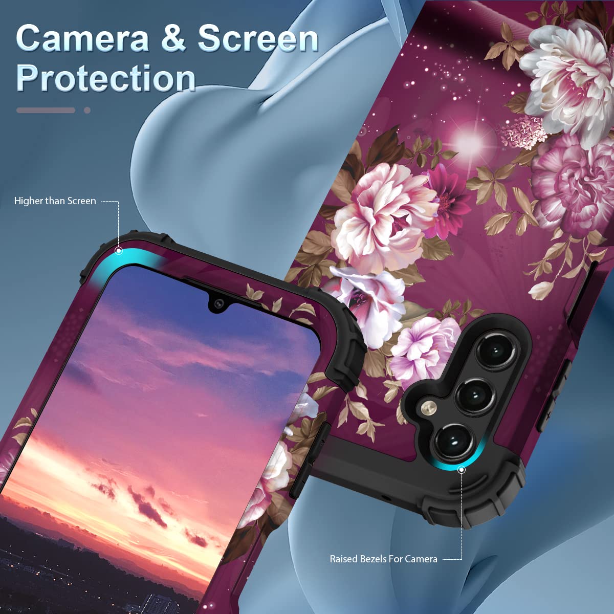 Hocase Heavy Duty Shockproof Protection Soft Silicone Rubber Bumper+Hard Plastic Hybrid Protective Case For Samsung Galaxy A14 5