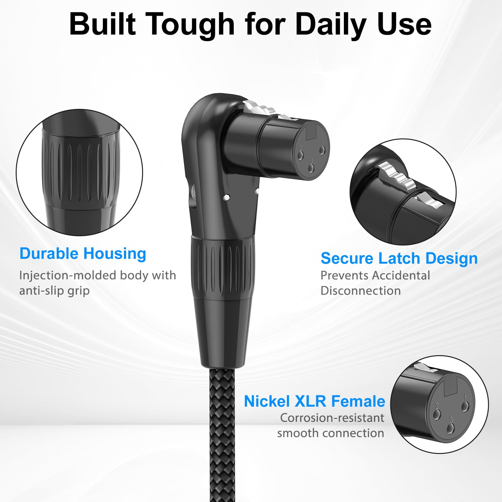 Hosongin Right Angle Xlr Cable, Adjustable-Angle Female To Straight Male 1Ft, 90 Degree Mic Cord For Mixer, Studio, Podcast - 2