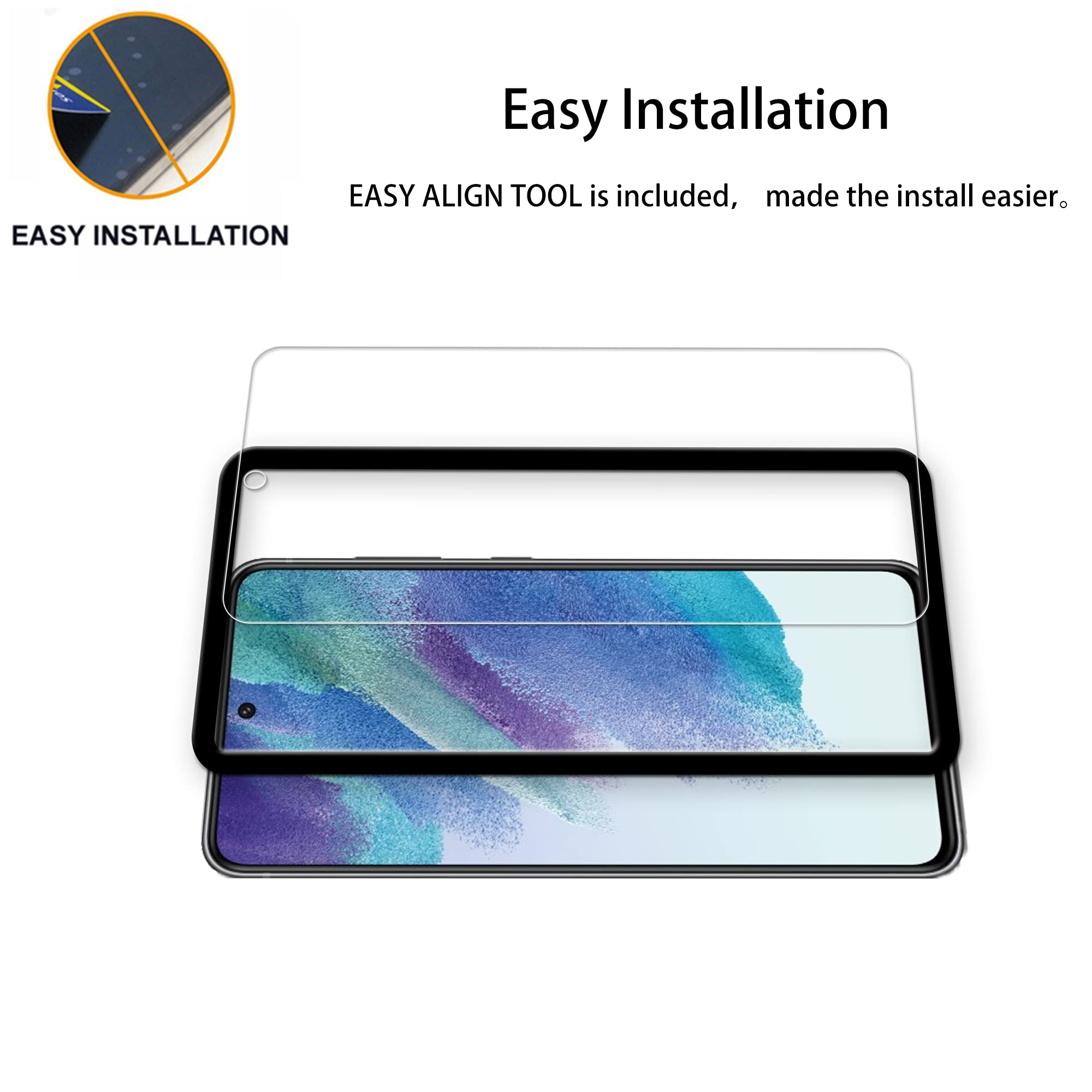 Hkkais Easy Alignment Frame Designed For Samsung Galaxy S21 Fe 5G Tempered Glass Screen Protector 2 Pack Camera Lens Protector F