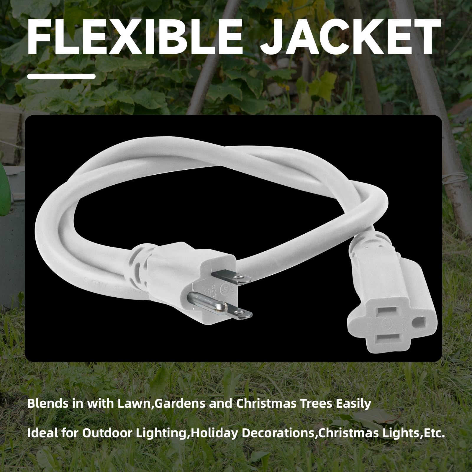 Fnxpow 50 Ft Outdoor Extension Cord   12/3 Sjtw Heavy Duty White Extension Cable With 3 Prong Grounded Plug   Power Cord For Law