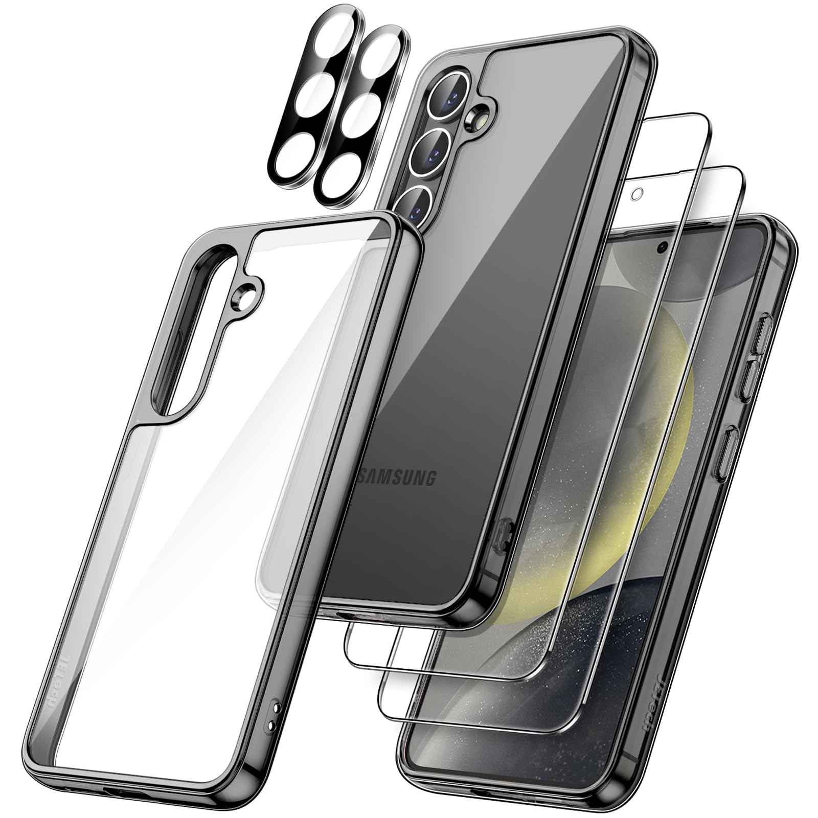 JETech 5 in 1 Case for Samsung Galaxy S24+ / S24 Plus 5G with 2-Pack Each Tempered Glass Screen Protector and Camera Lens Protec
