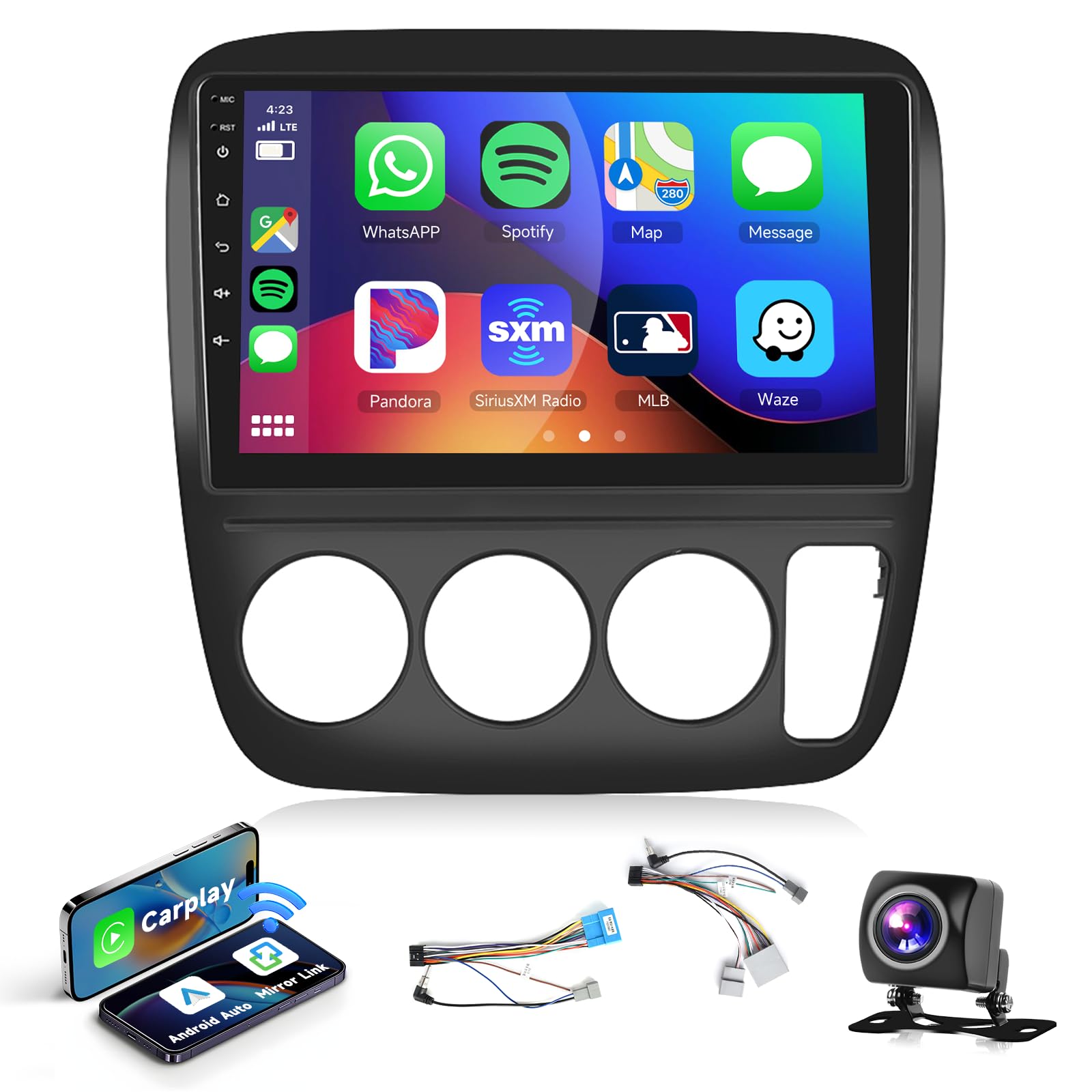 Android Car Stereo Radio For Honda Crv 1997 1998 1999 2000 2001 Manual A/C With Wireless Apple Carplay Android Auto, 9Inch Hd Touchscreen With Bluetooth Gps Navigation Wifi Hifi Swc Usb Backup Camera